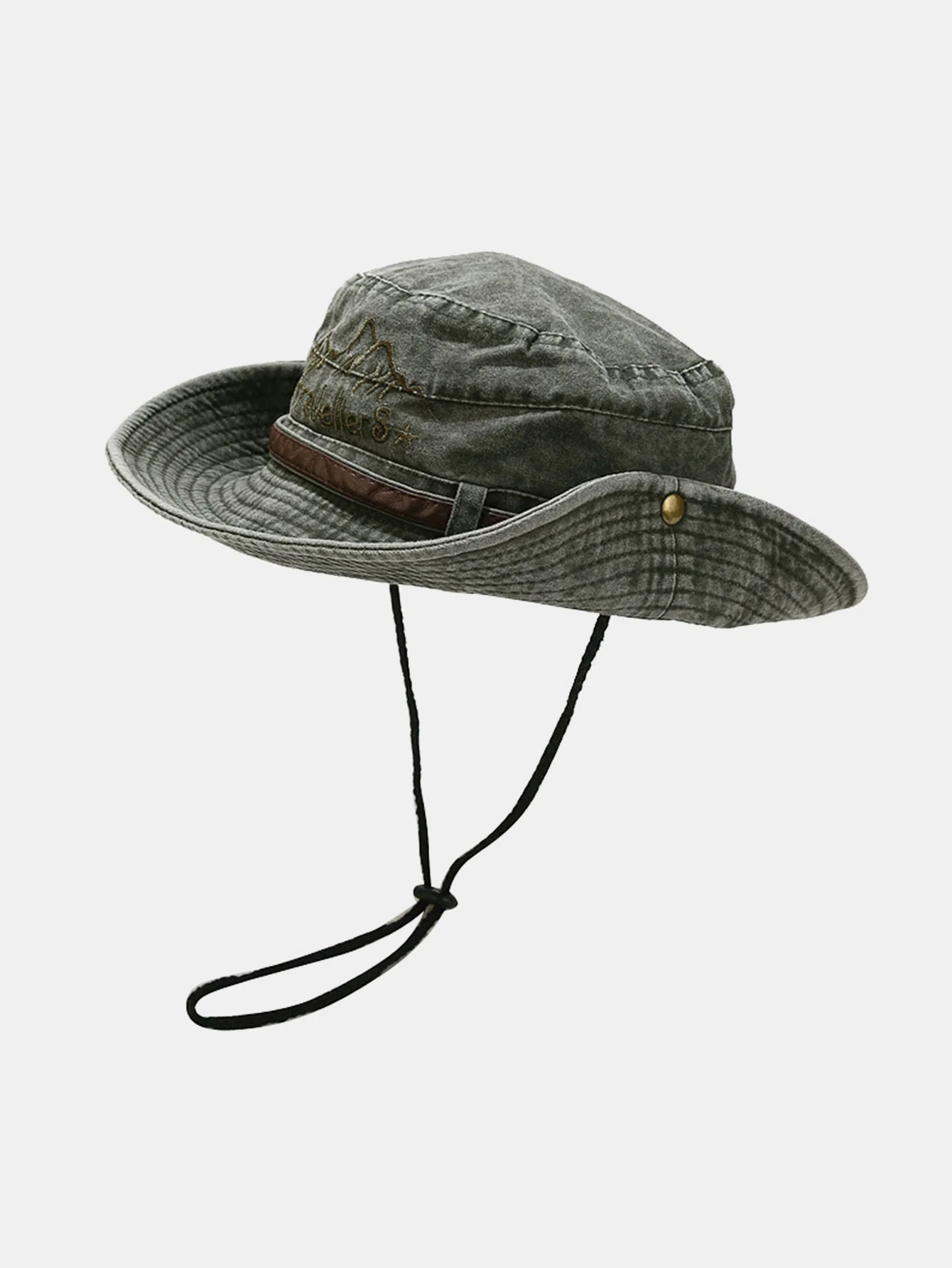 Unisex Vintage Snow Mountain Embroidery Pattern Wash Distressed Fisherman Hat - Image 8