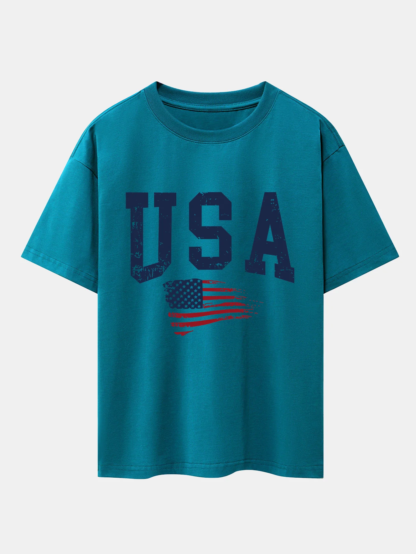 USA-Flaggen-Print Oversize-T-Shirt mit überschnittenen Schultern - Image 3