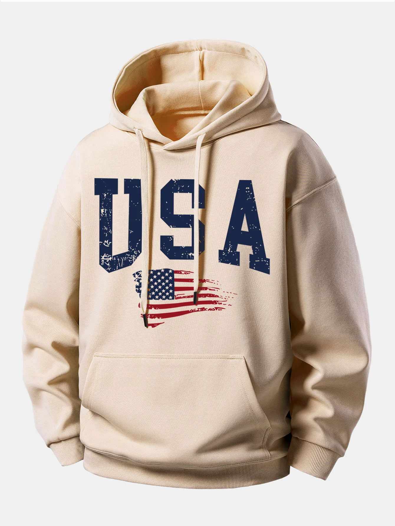 USA Flag Print Relax Fit Hoodie - Image 2