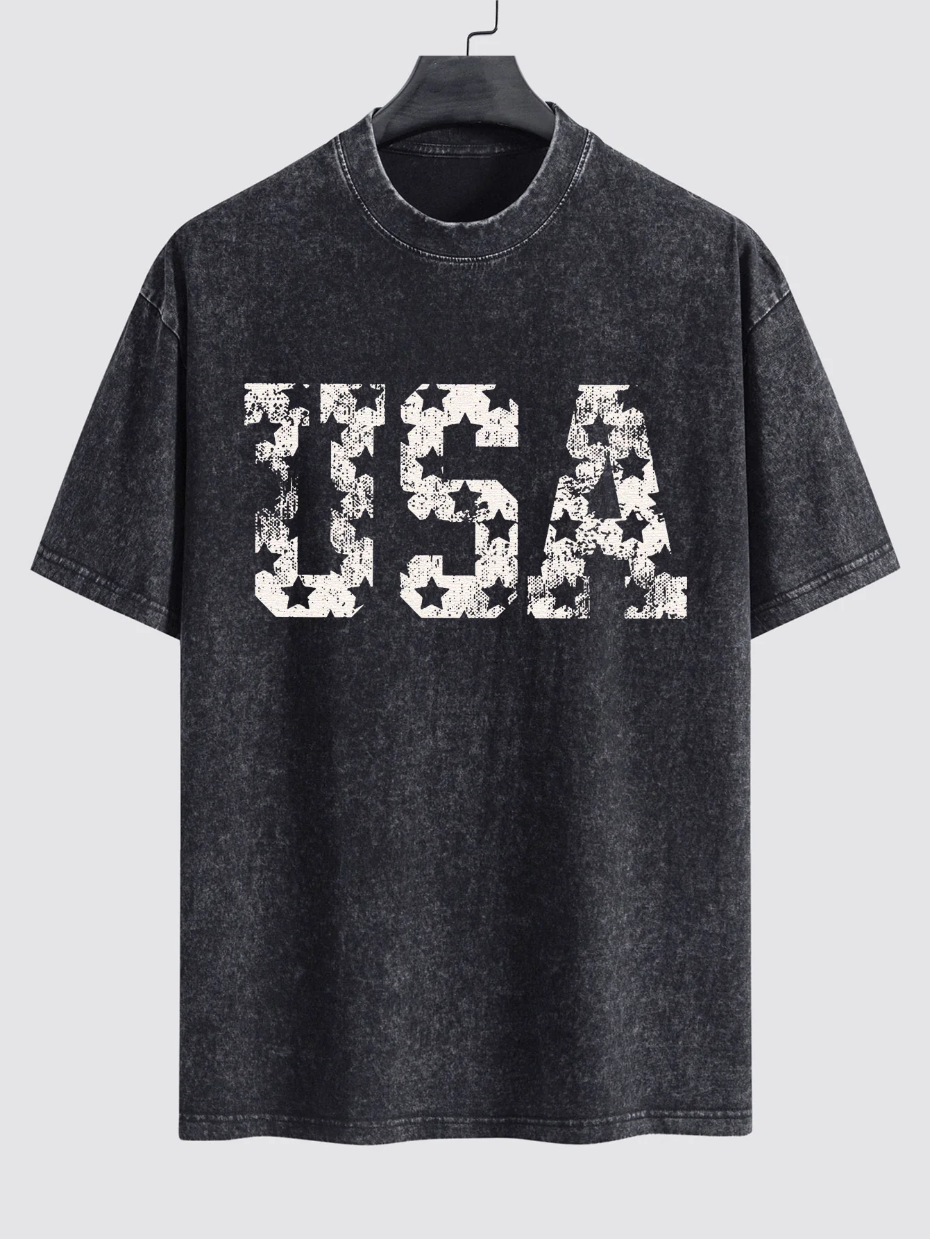 USA Print Gewaschenes Distressed Drop-Shoulder T-Shirt