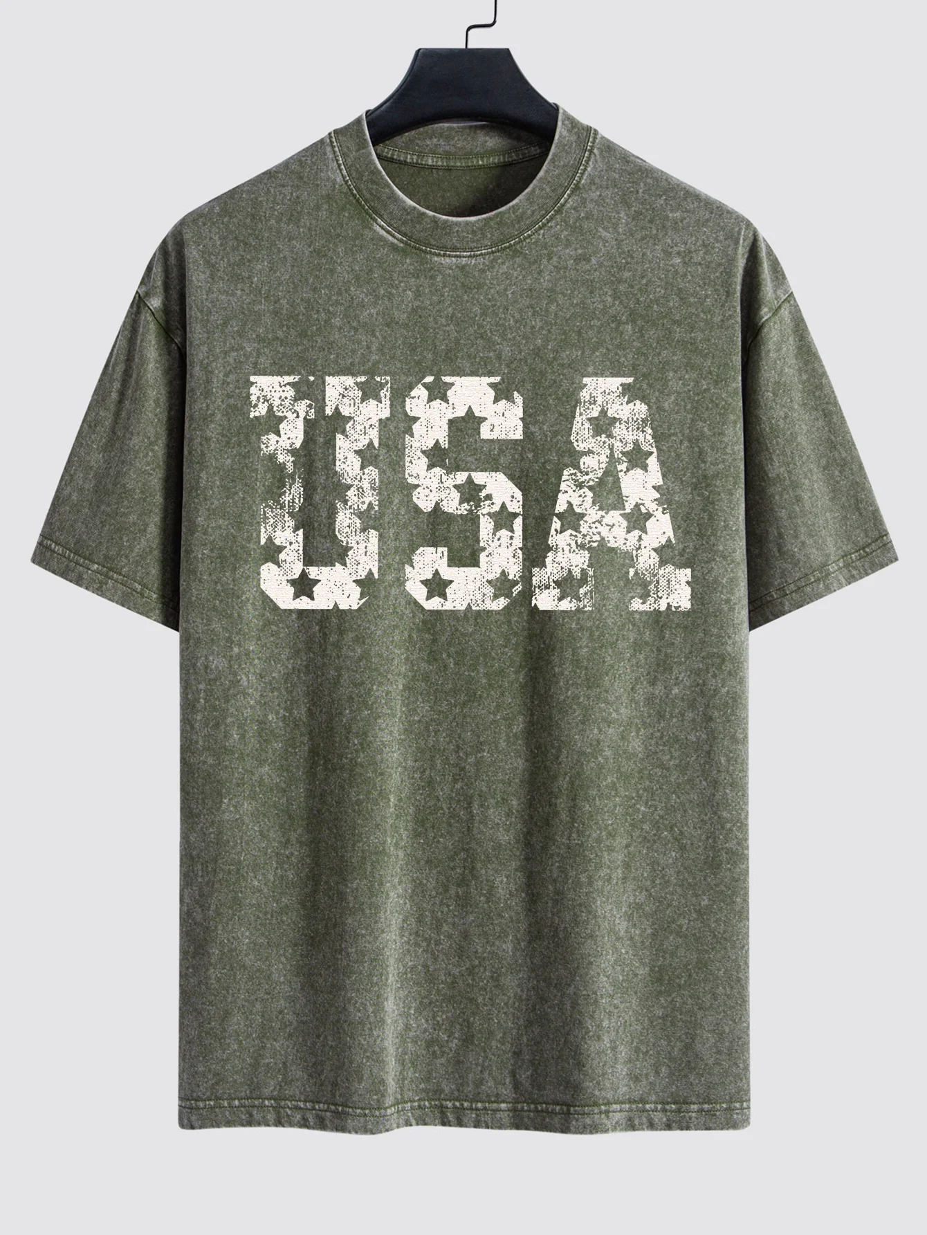 USA Print Gewaschenes Distressed Drop-Shoulder T-Shirt - Image 2