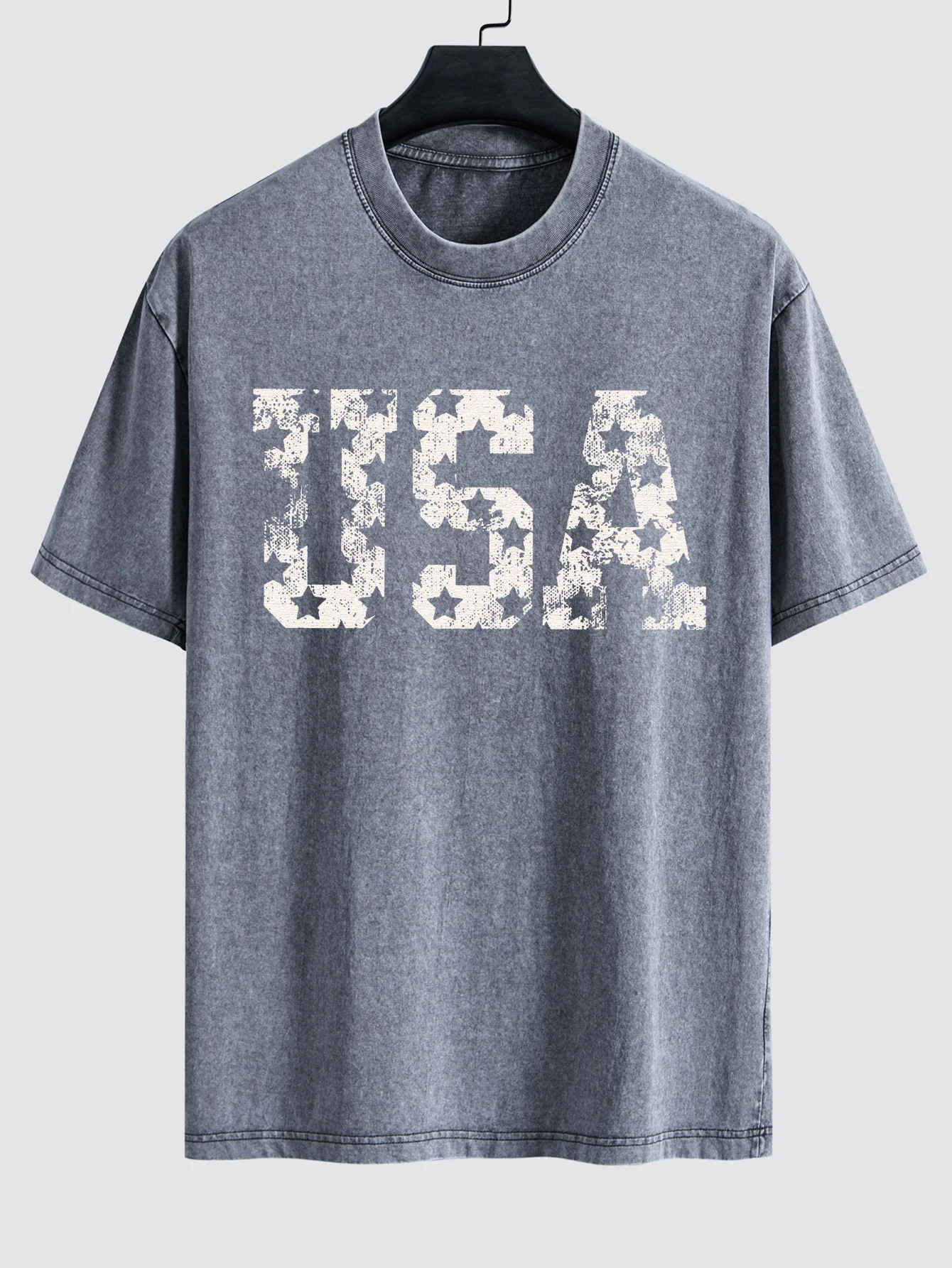 USA Print Gewaschenes Distressed Drop-Shoulder T-Shirt - Image 3