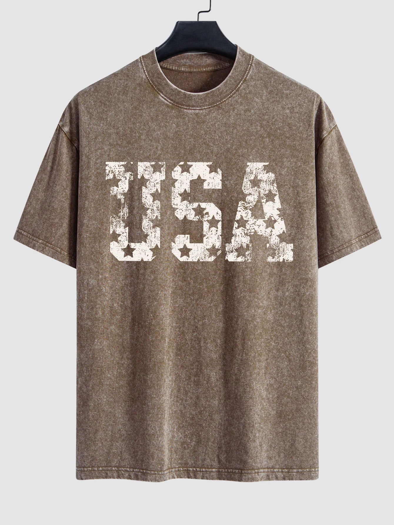 USA Print Gewaschenes Distressed Drop-Shoulder T-Shirt - Image 4