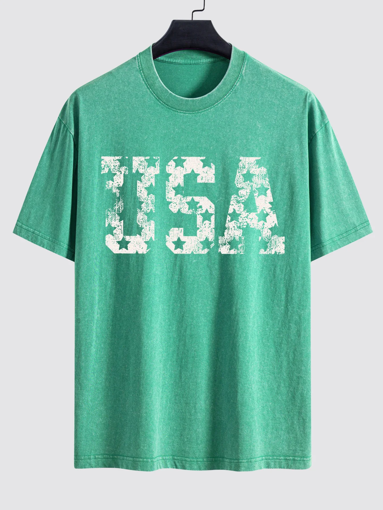 USA Print Gewaschenes Distressed Drop-Shoulder T-Shirt - Image 8