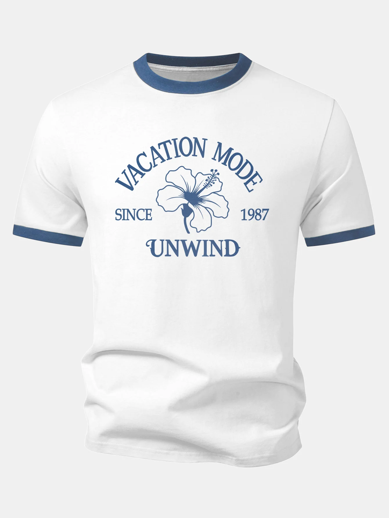 Vacation Mode Hibiscus Print Contrast Ringer T-Shirt - Image 3