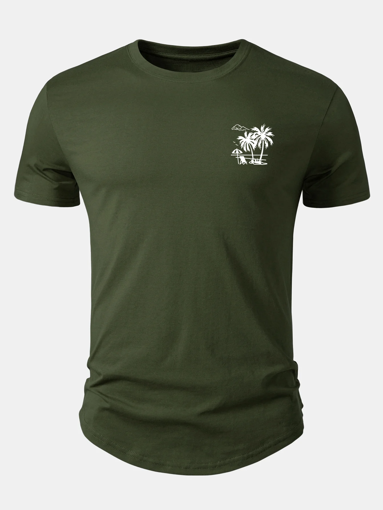 Vacation Palm Tree Print Cotton Arc Hem T-Shirt - Image 3