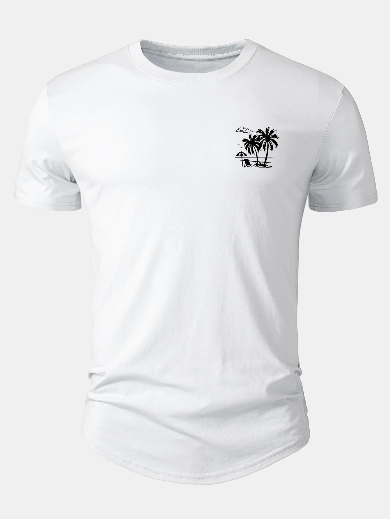 Vacation Palm Tree Print Cotton Arc Hem T-Shirt - Image 4