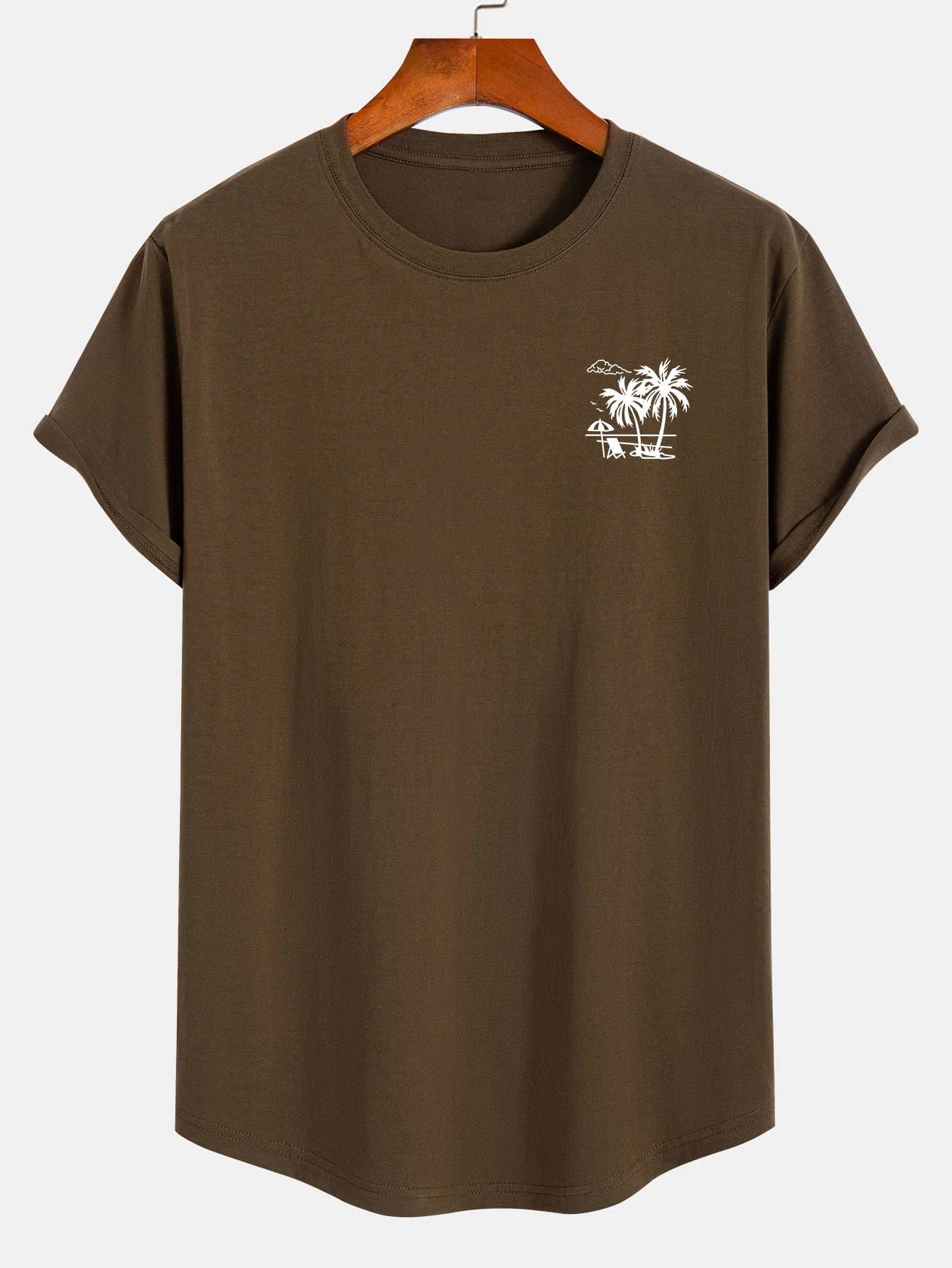 Urlaub Palmenbaum Druck Baumwolle Bogen Saum T-Shirt - Image 2