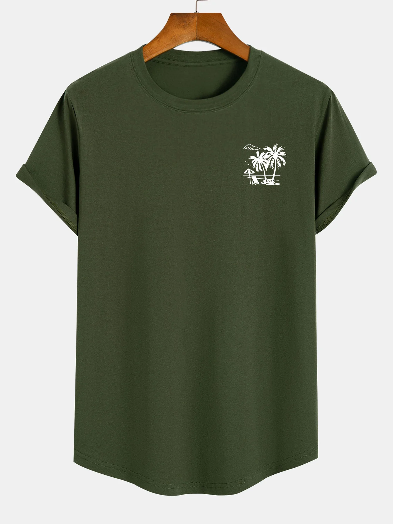 Urlaub Palmenbaum Druck Baumwolle Bogen Saum T-Shirt - Image 3