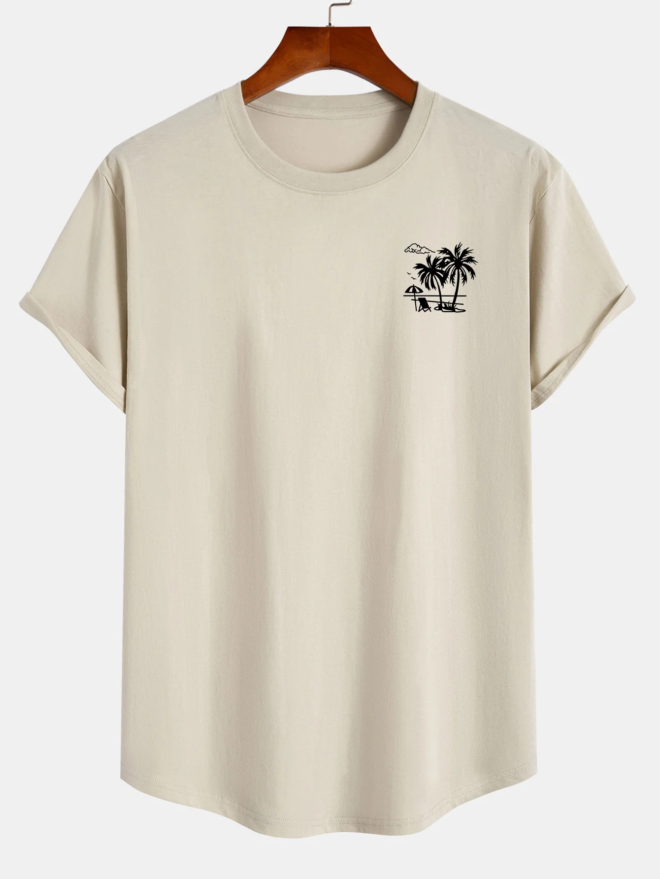 Urlaub Palmenbaum Druck Baumwolle Bogen Saum T-Shirt - Image 5