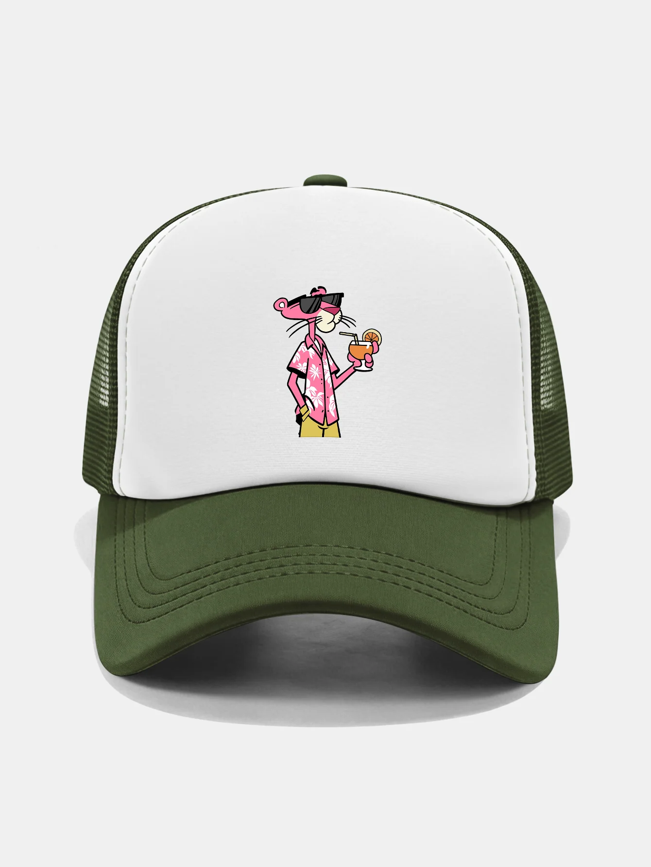 Vacation Pink Panther Print Contrast Mesh Baseball Cap - Image 11