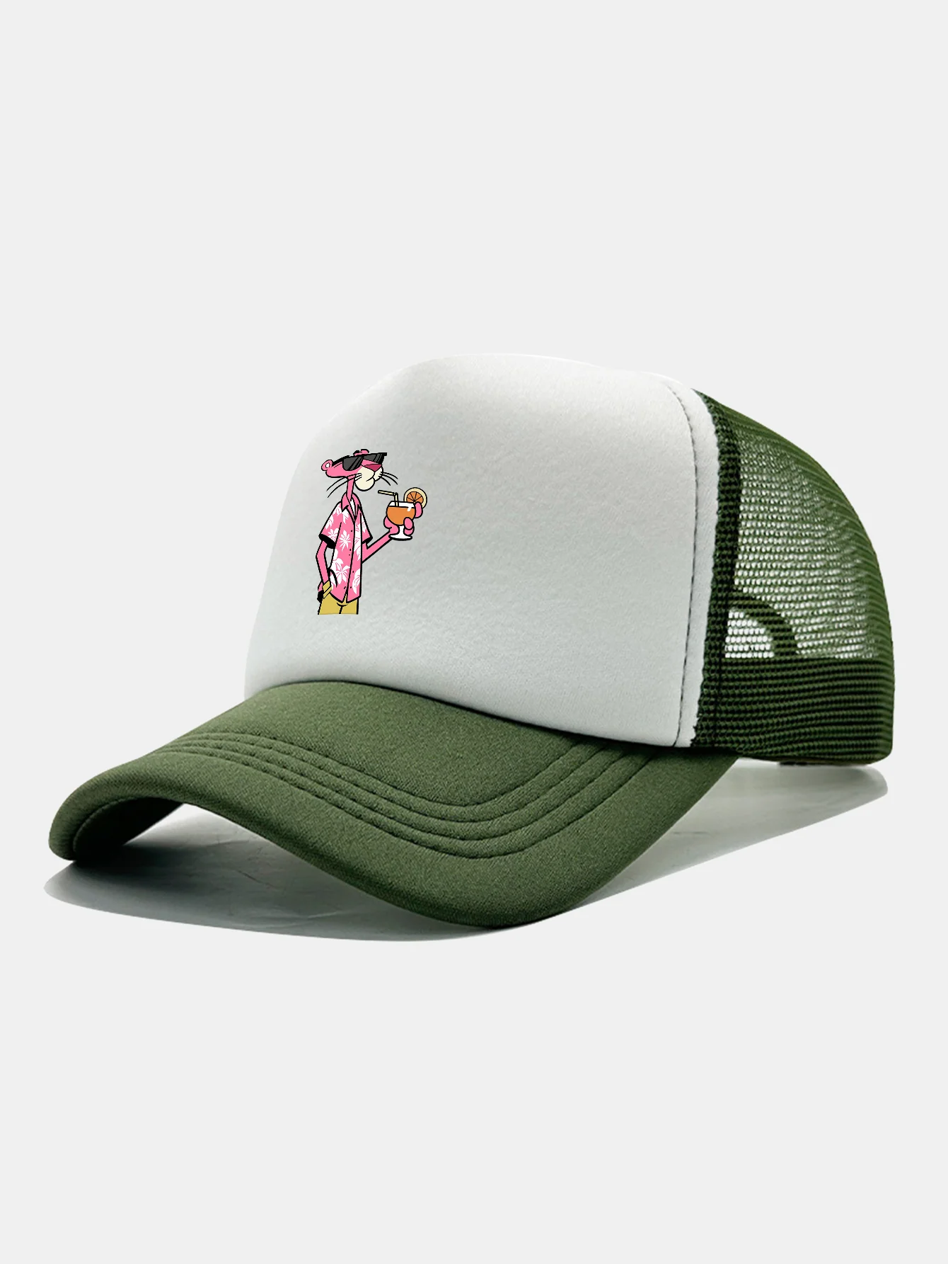 Vacation Pink Panther Print Contrast Mesh Baseball Cap - Image 12