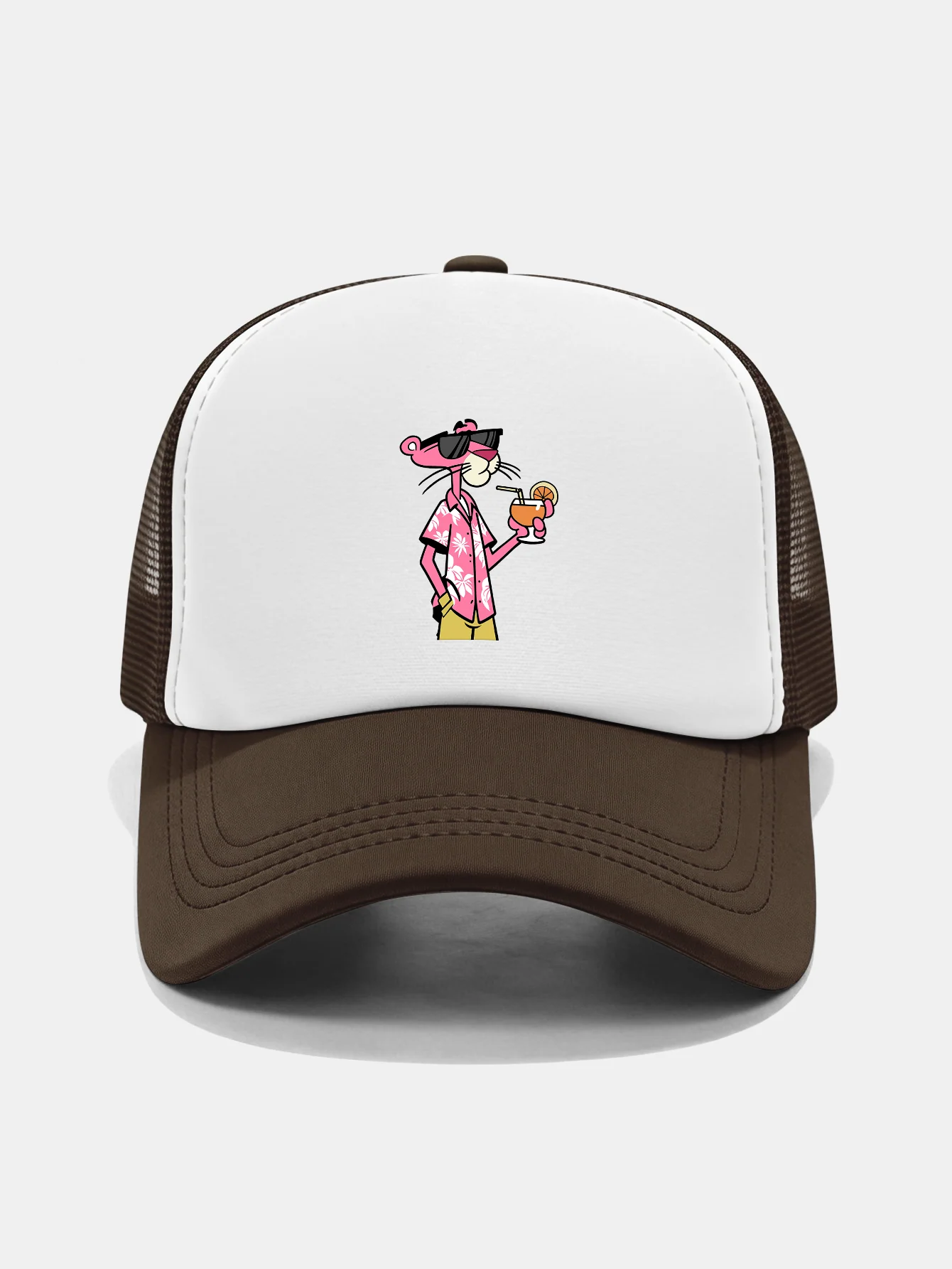 Vacation Pink Panther Print Contrast Mesh Baseball Cap - Image 13