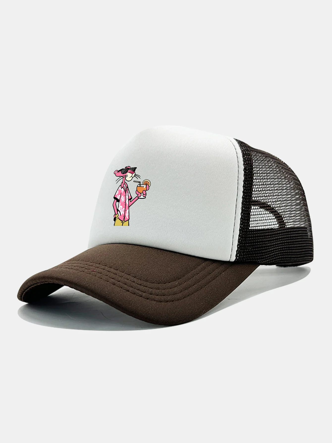Vacation Pink Panther Print Contrast Mesh Baseball Cap - Image 14