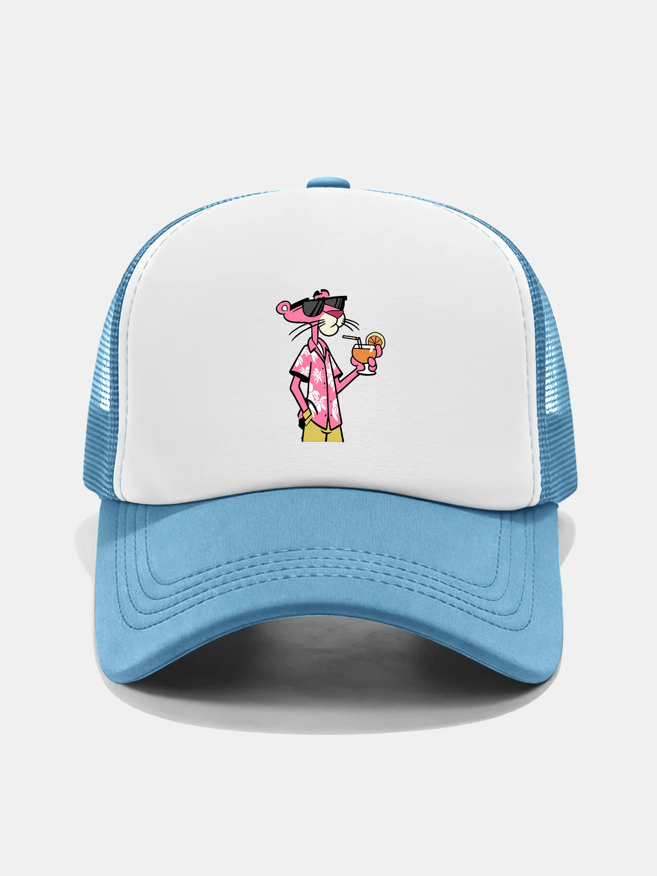 Vacation Pink Panther Print Contrast Mesh Baseball Cap - Image 15