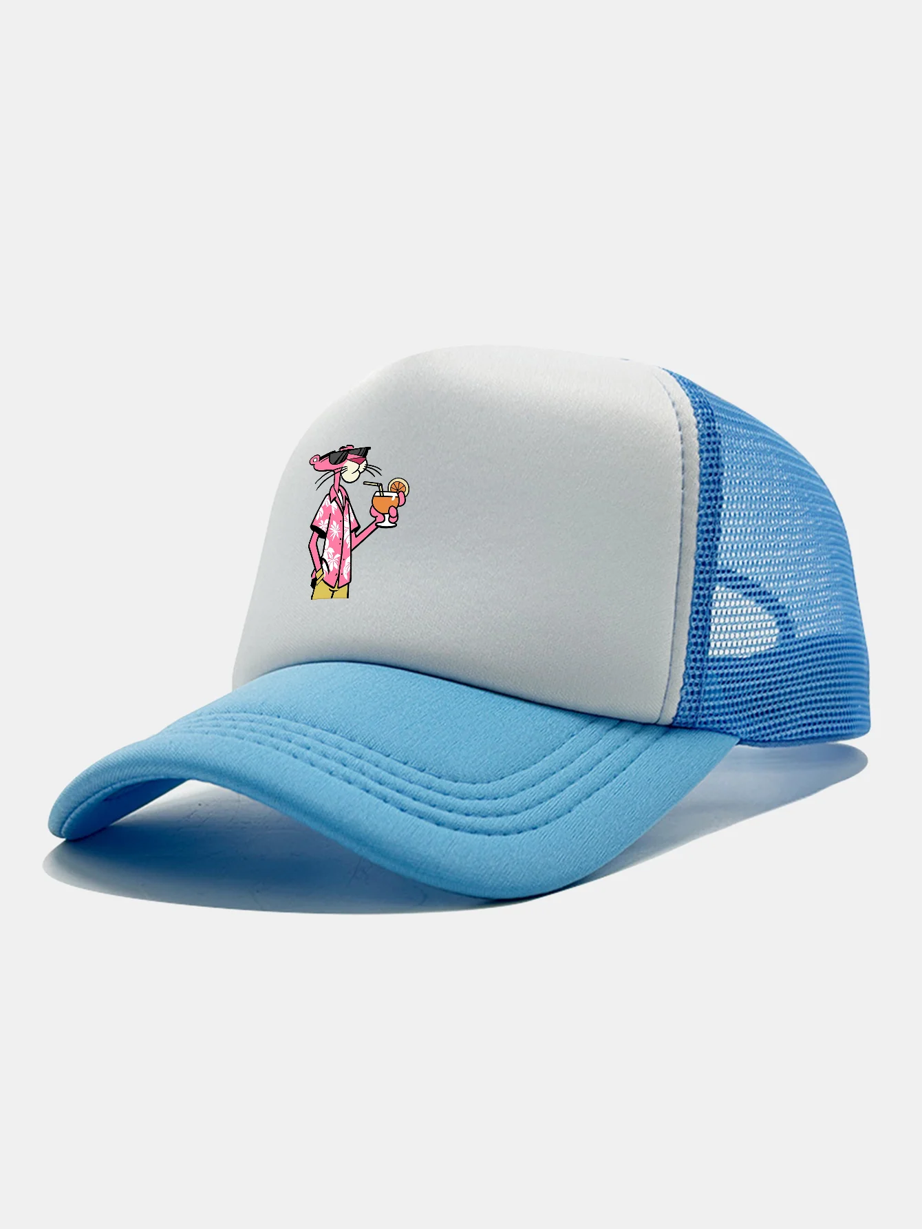 Vacation Pink Panther Print Contrast Mesh Baseball Cap - Image 16
