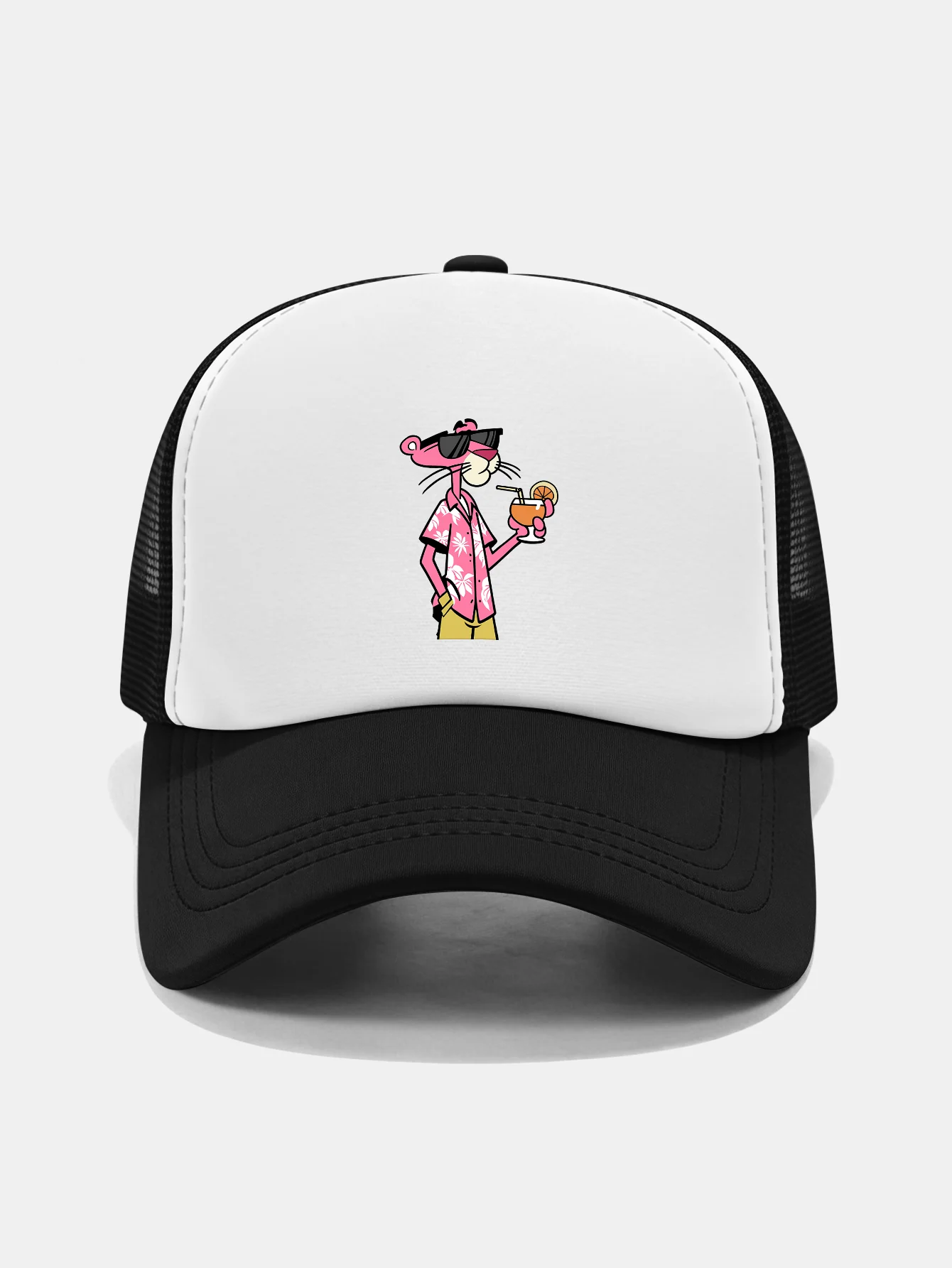 Vacation Pink Panther Print Contrast Mesh Baseball Cap - Image 3