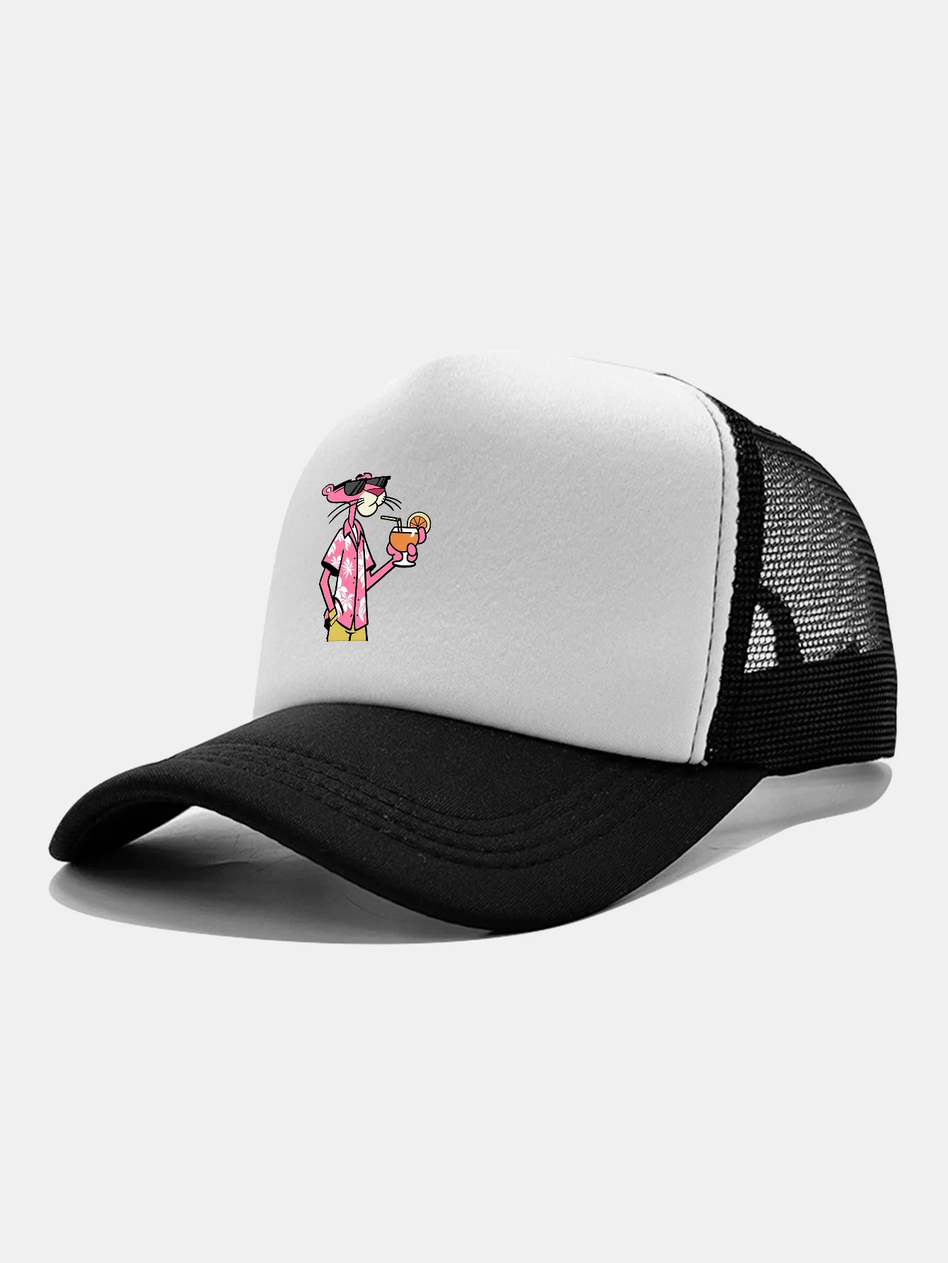 Vacation Pink Panther Print Contrast Mesh Baseball Cap - Image 4