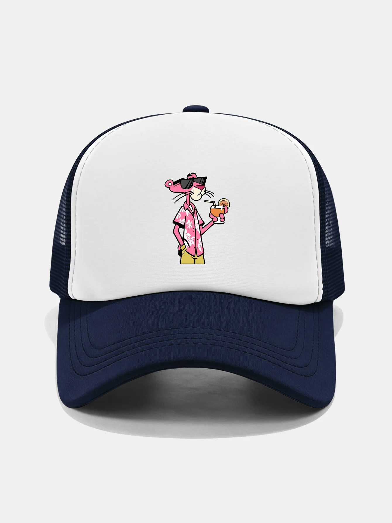 Vacation Pink Panther Print Contrast Mesh Baseball Cap - Image 5