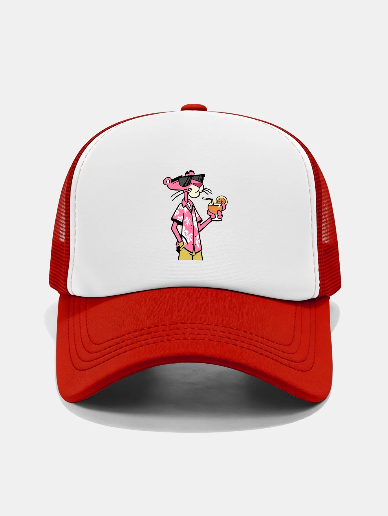 Vacation Pink Panther Print Contrast Mesh Baseball Cap - Image 9