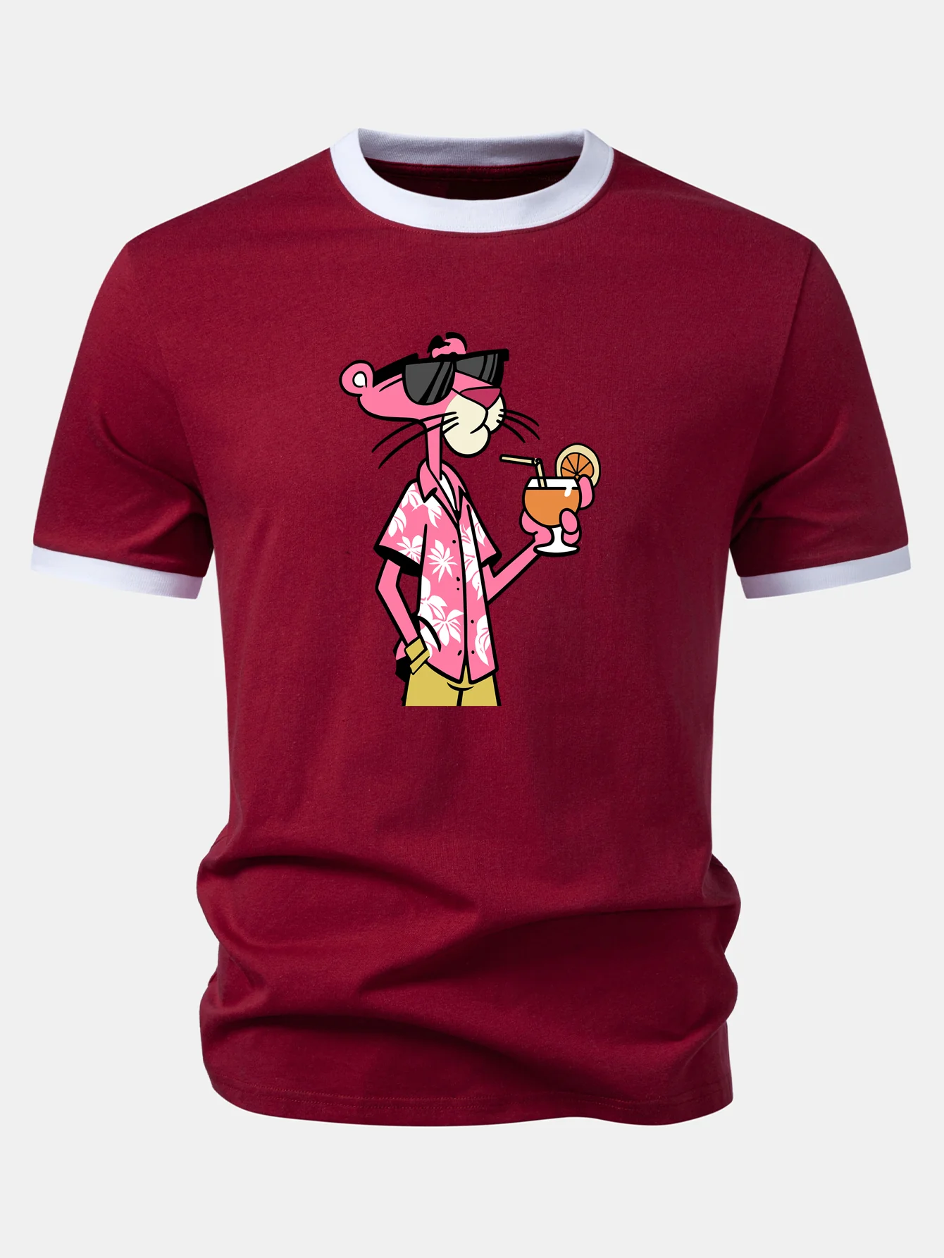 Vacation Pink Panther Print Contrast Ringer T-Shirt - Image 2