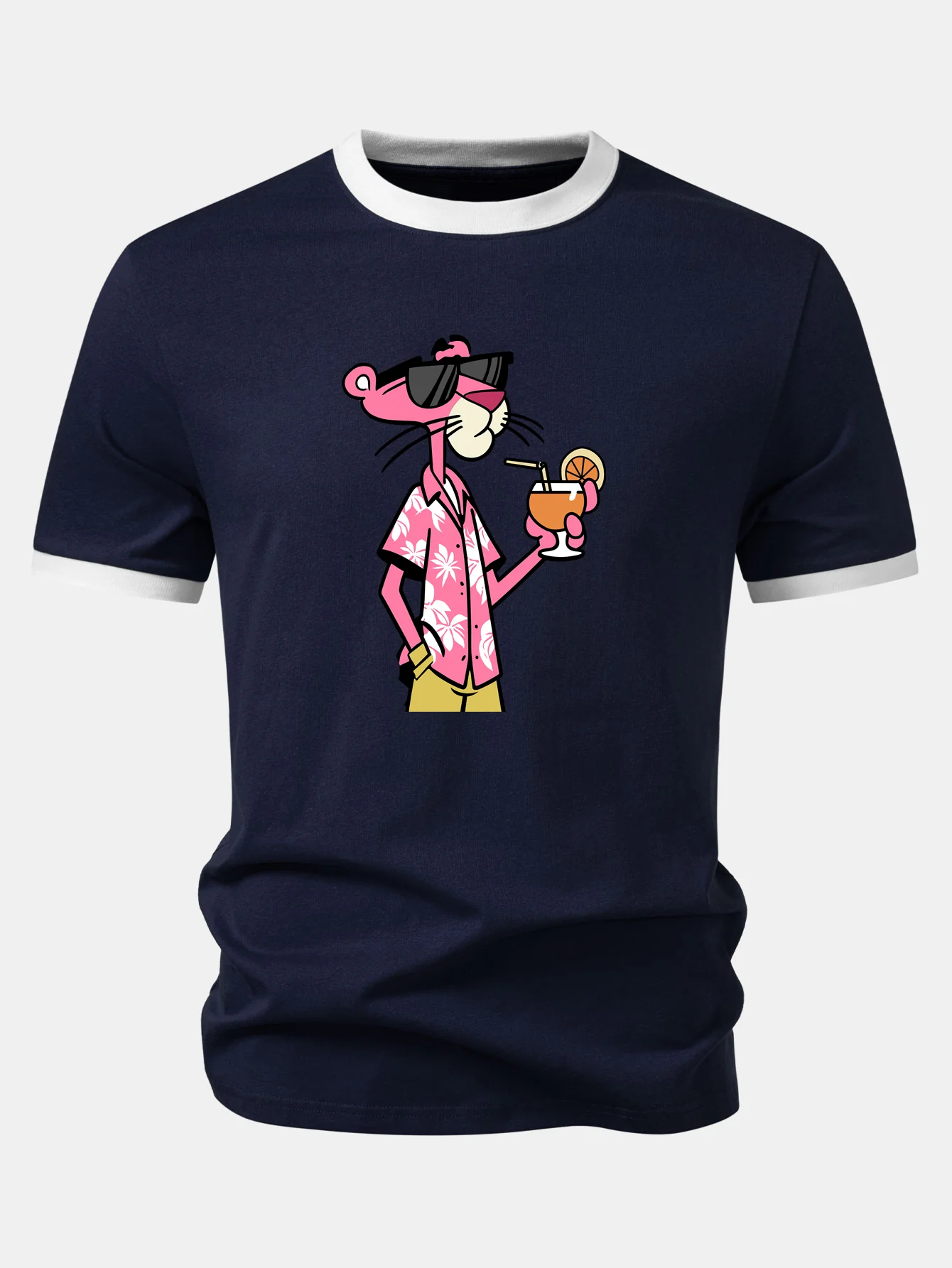 Vacation Pink Panther Print Contrast Ringer T-Shirt - Image 3
