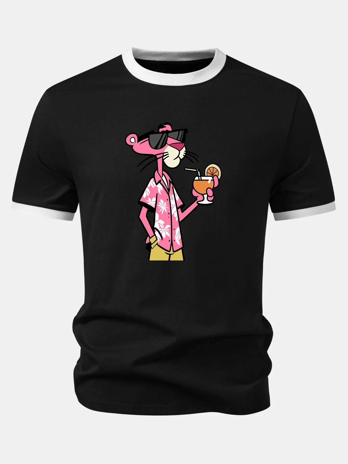 Vacation Pink Panther Print Contrast Ringer T-Shirt - Image 4