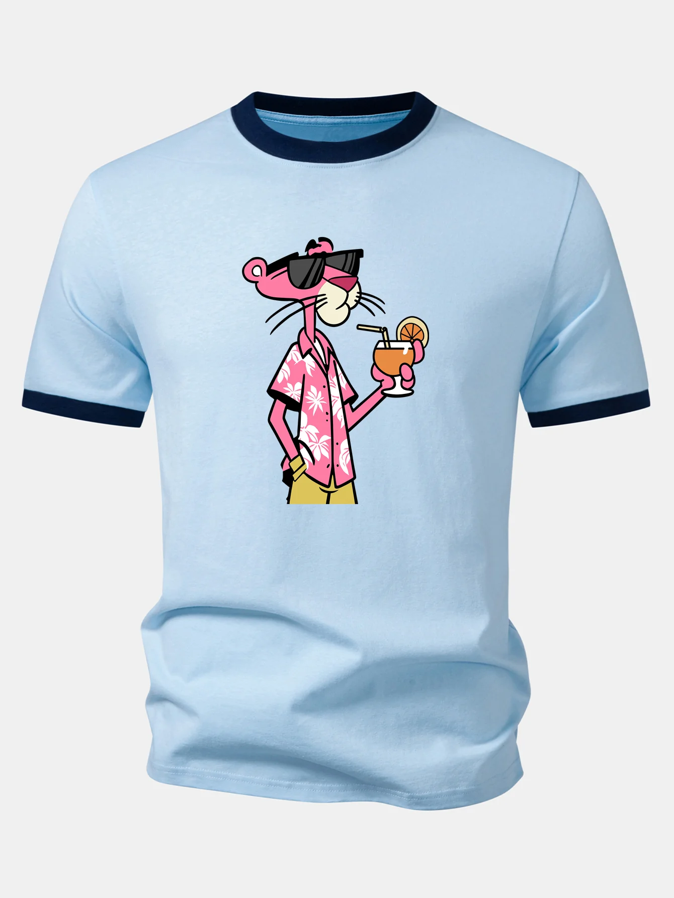 Vacation Pink Panther Print Contrast Ringer T-Shirt - Image 5