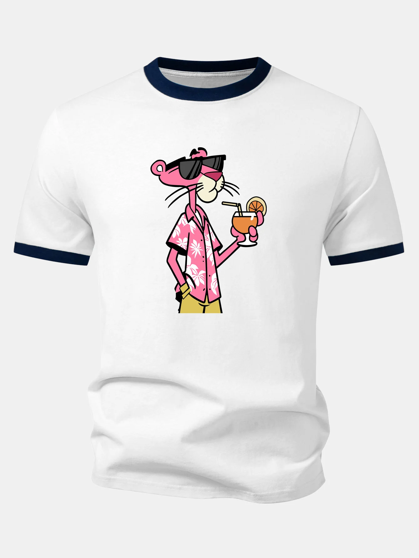 Vacation Pink Panther Print Contrast Ringer T-Shirt - Image 6