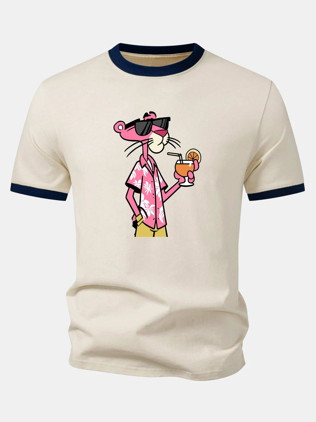 Vacation Pink Panther Print Contrast Ringer T-Shirt - Image 7