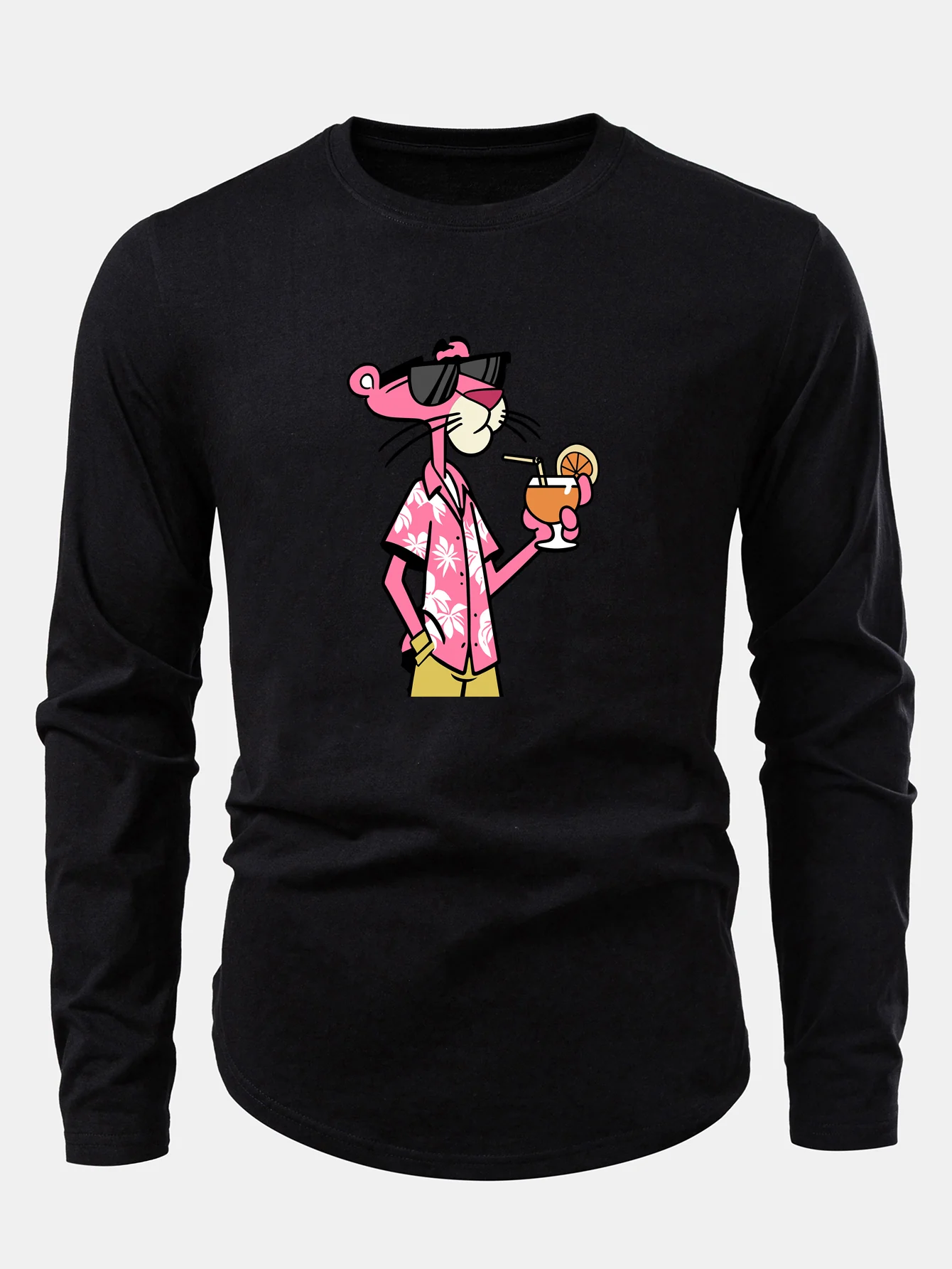 Vacation Pink Panther Print Cotton Arc Hem T-Shirt - Image 5