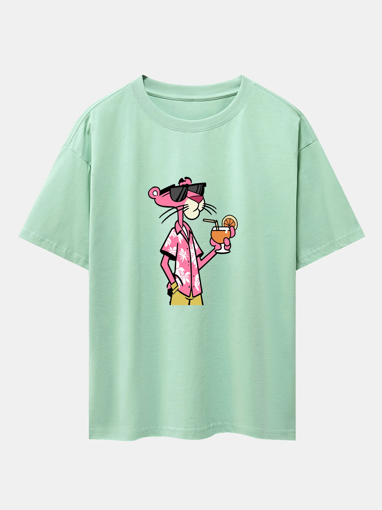 Vacation Pink Panther Print Drop Shoulder Oversize T-Shirt - Image 12