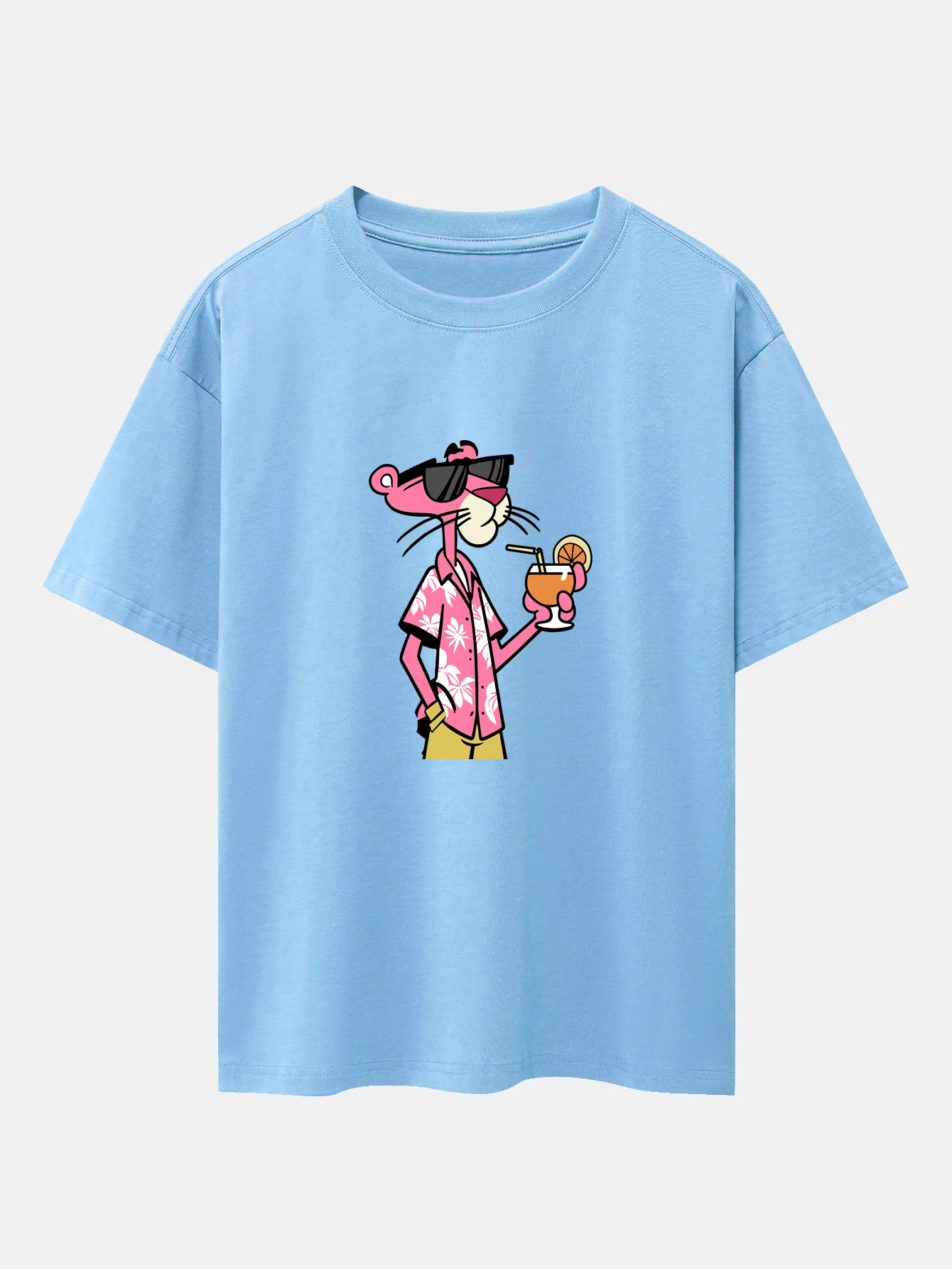 Vacation Pink Panther Print Drop Shoulder Oversize T-Shirt - Image 14