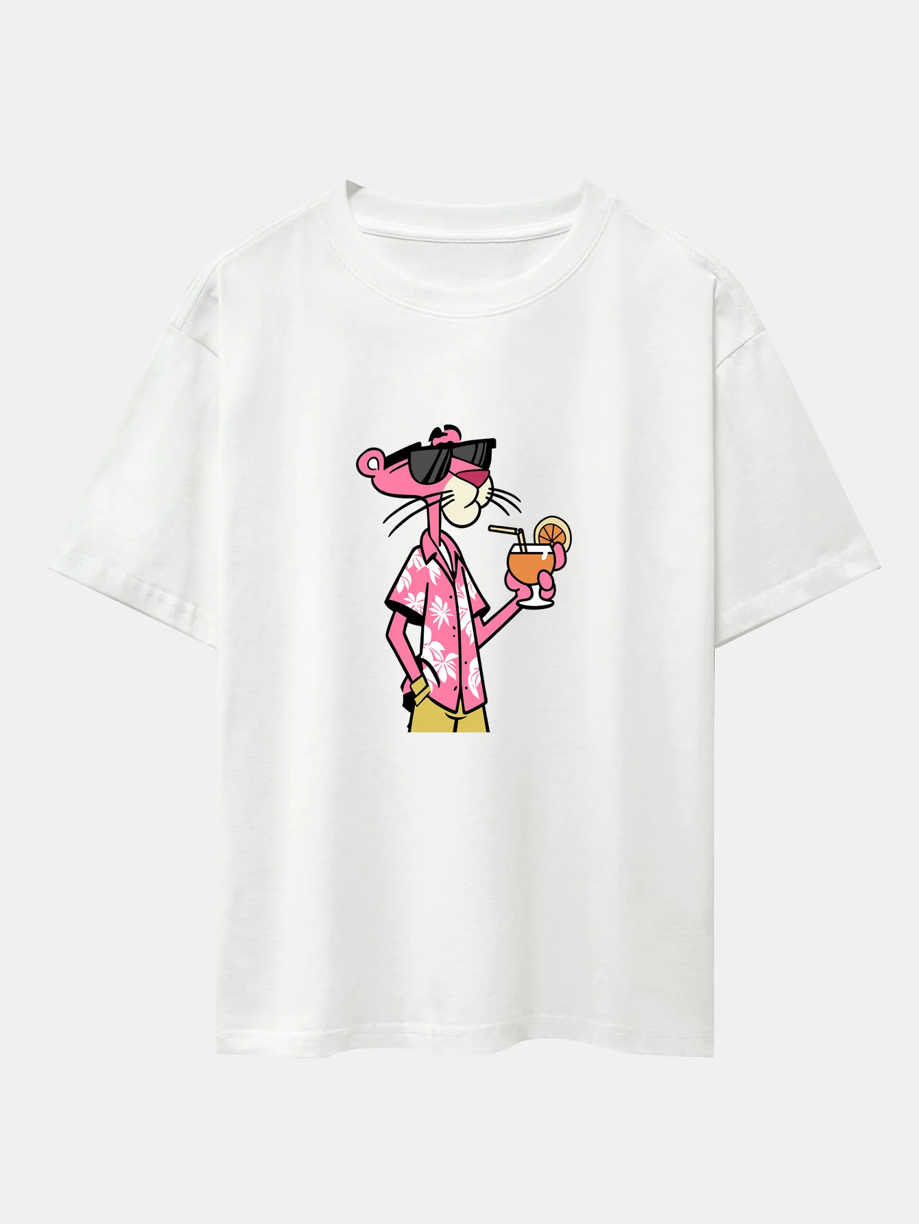 Vacation Pink Panther Print Drop Shoulder Oversize T-Shirt - Image 2
