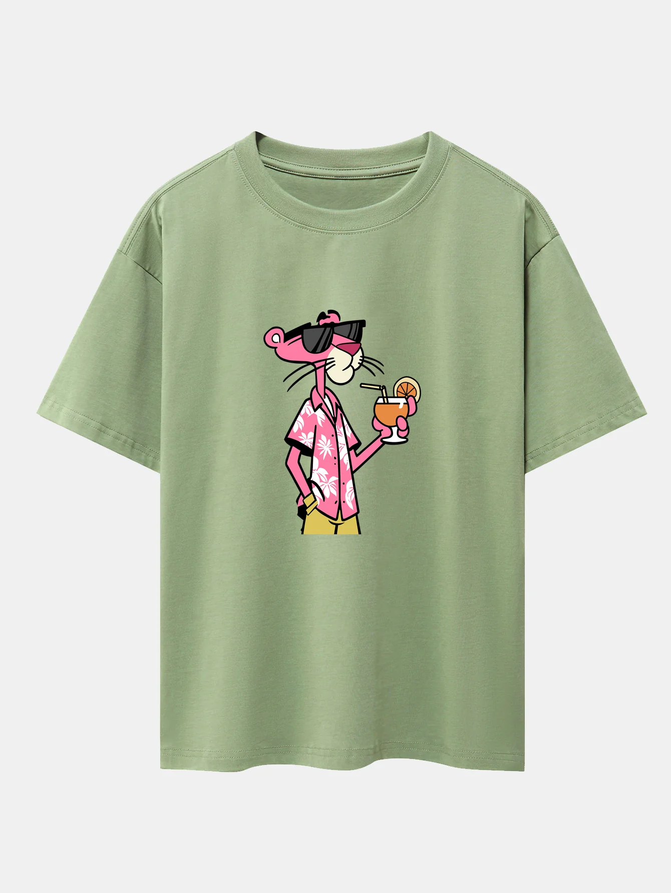 Vacation Pink Panther Print Drop Shoulder Oversize T-Shirt - Image 7