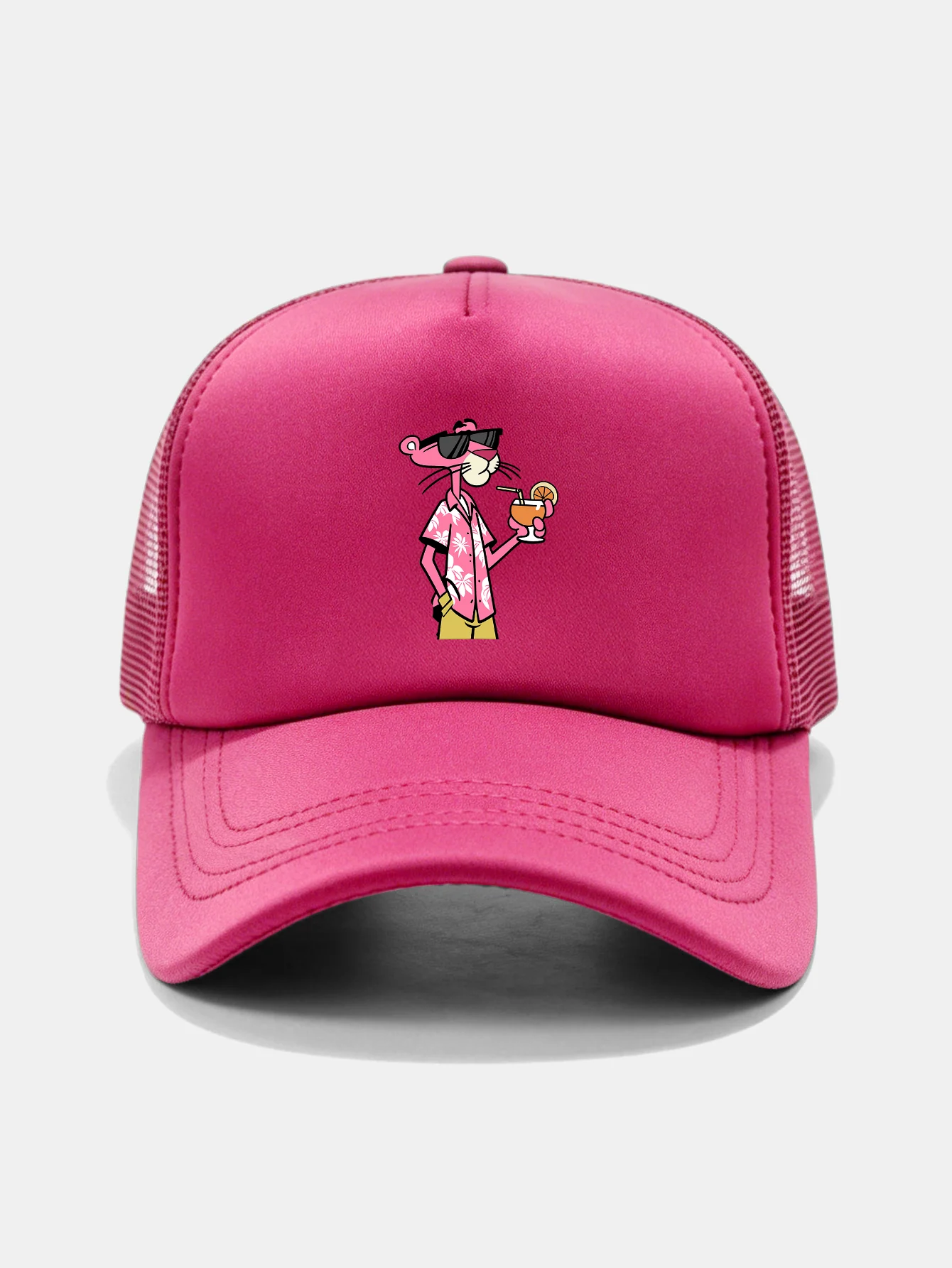 Vacation Pink Panther Print Mesh Baseball Cap