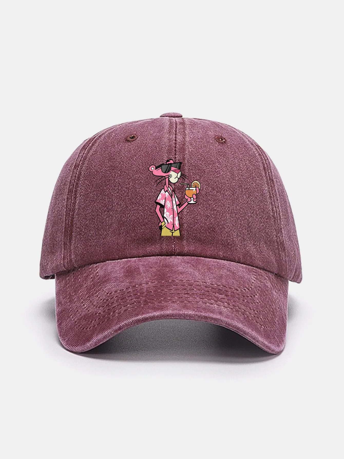 Vacation Pink Panther Print Washed Baseball Cap - Image 5