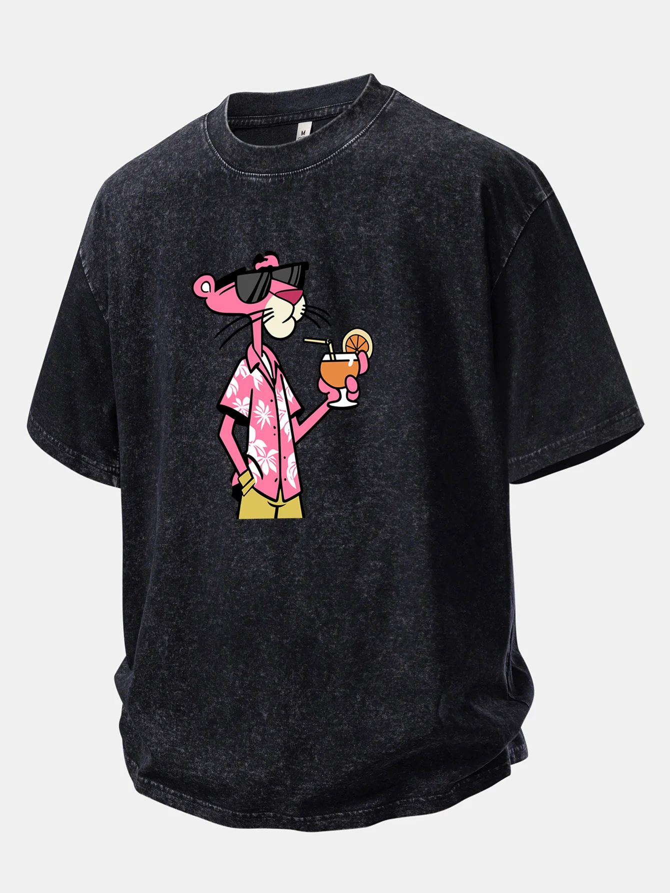 Vacation Pink Panther Print Washed Distressed Drop Shoulder T-Shirt - Image 2