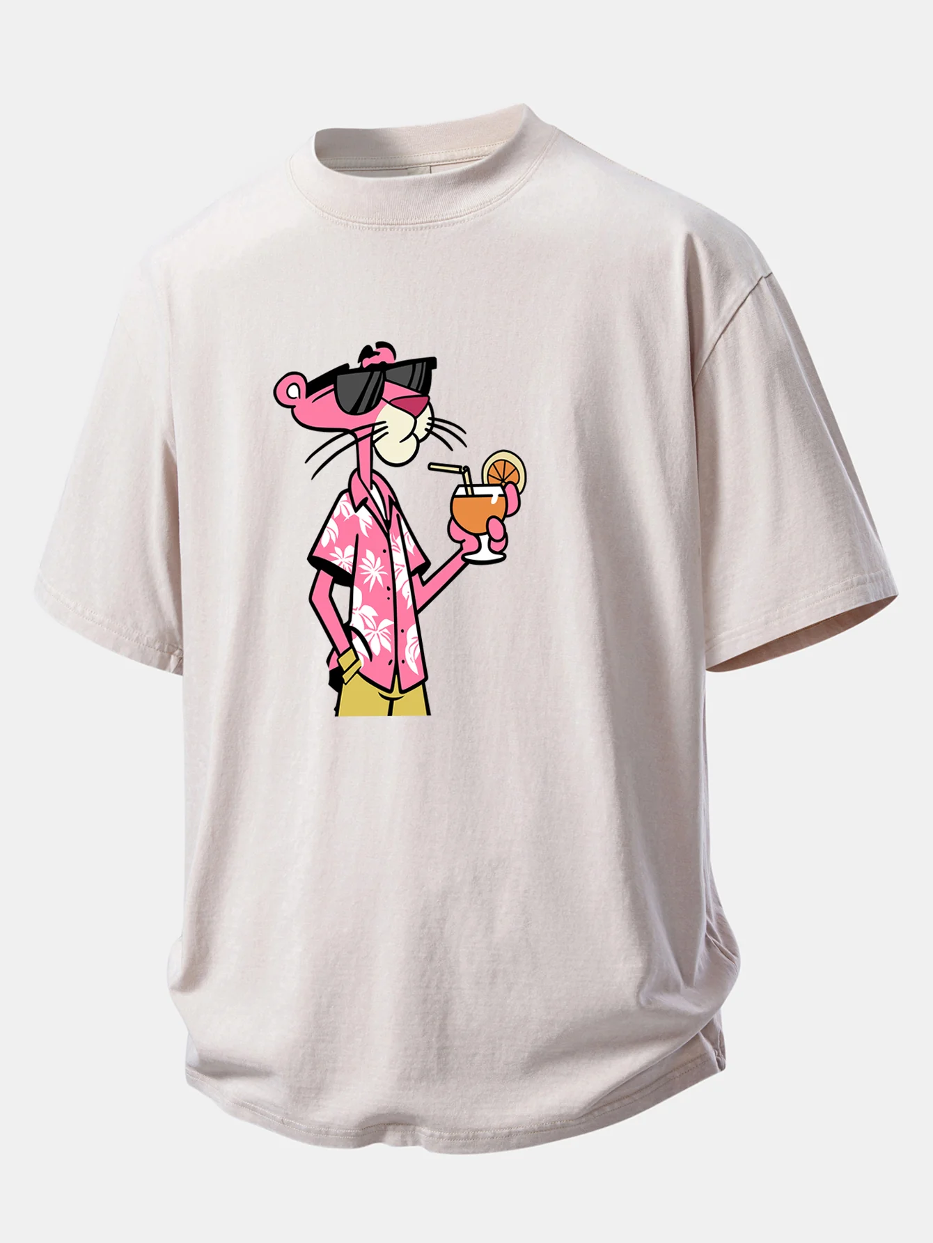 Vacation Pink Panther Print Washed Distressed Drop Shoulder T-Shirt - Image 3