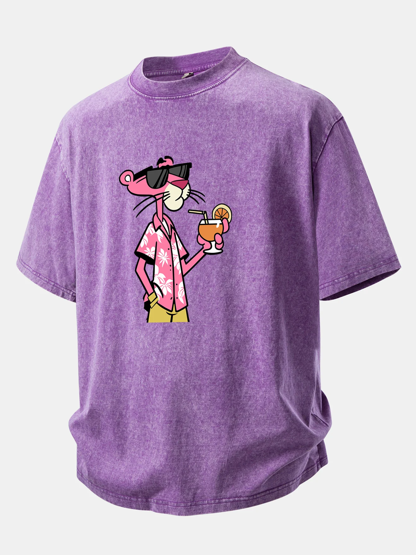 Vacation Pink Panther Print Washed Distressed Drop Shoulder T-Shirt - Image 4