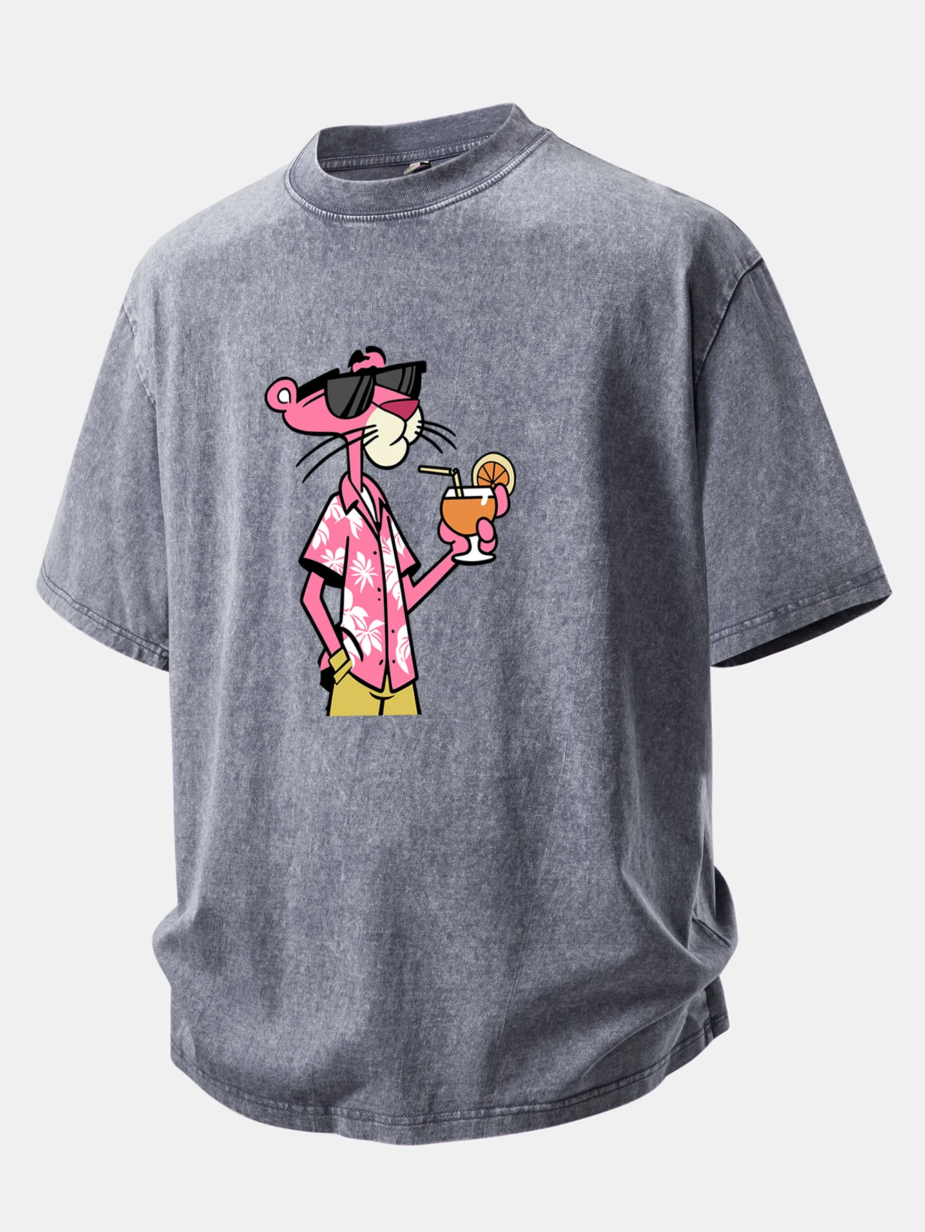 Vacation Pink Panther Print Washed Distressed Drop Shoulder T-Shirt - Image 5