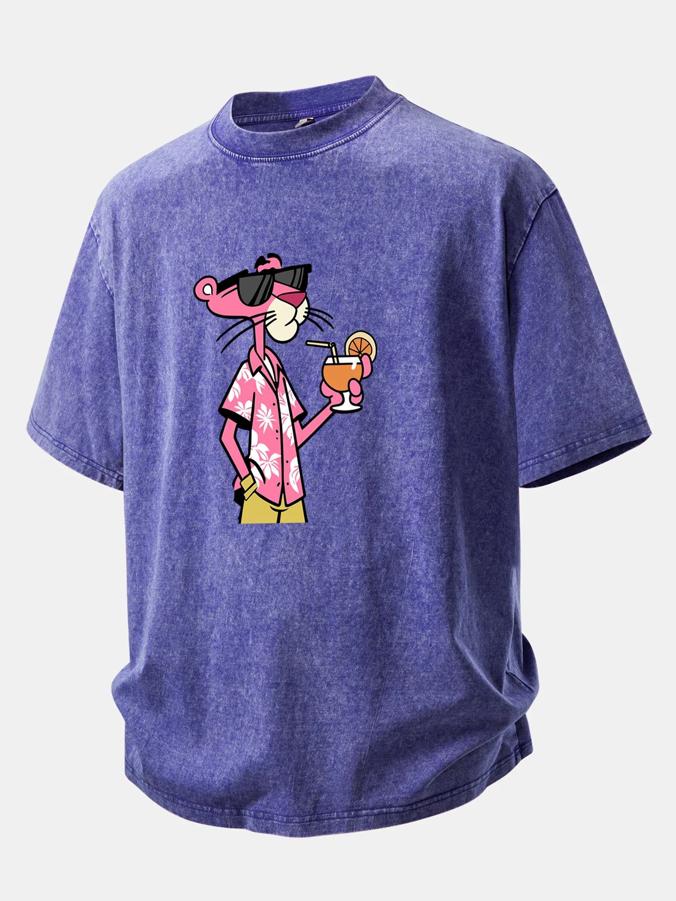 Vacation Pink Panther Print Washed Distressed Drop Shoulder T-Shirt - Image 6