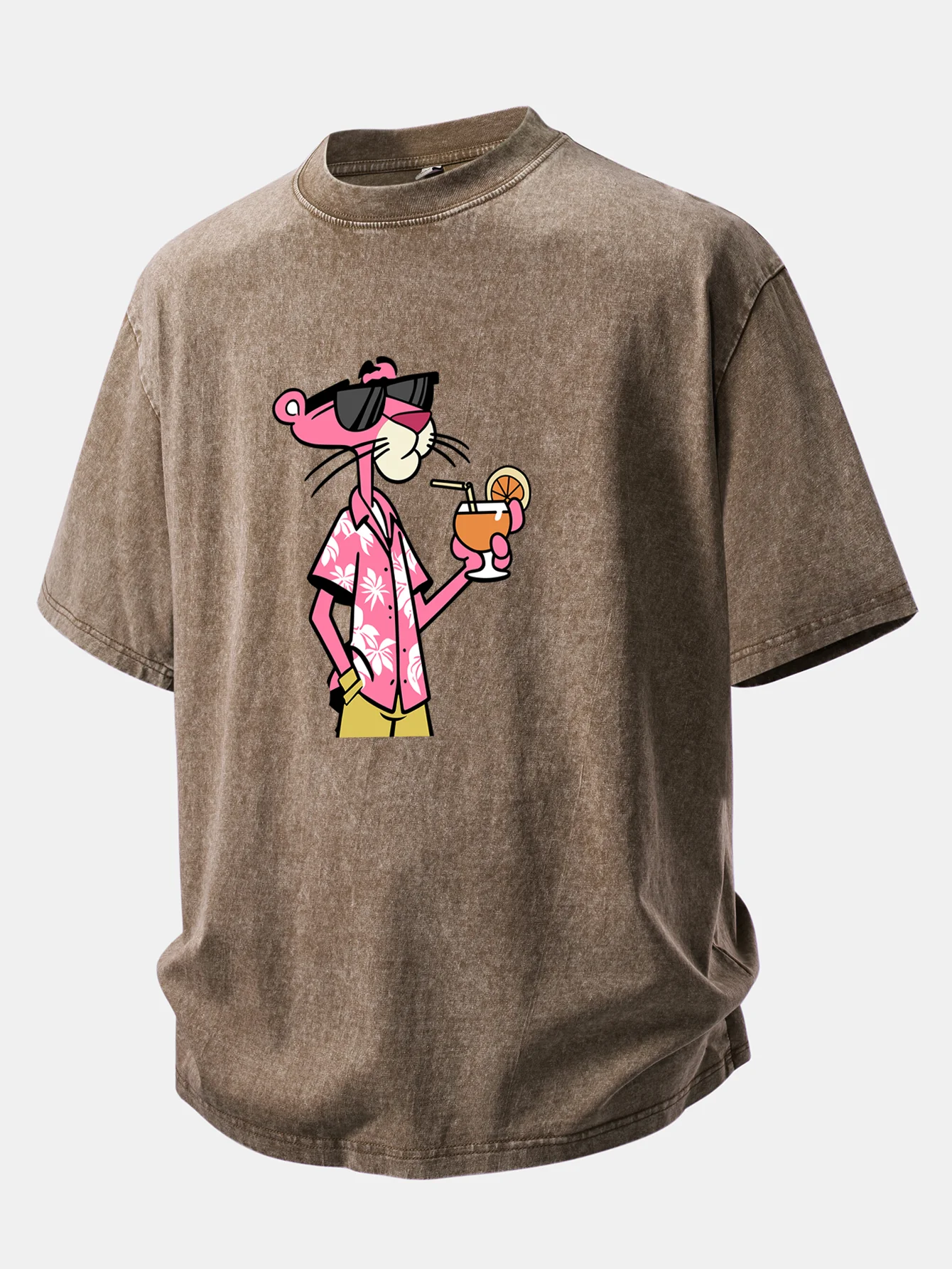 Vacation Pink Panther Print Washed Distressed Drop Shoulder T-Shirt - Image 7
