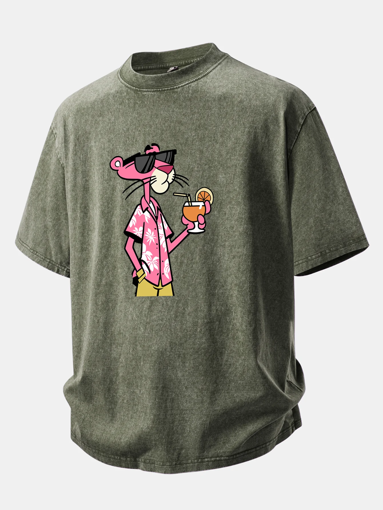 Vacation Pink Panther Print Washed Distressed Drop Shoulder T-Shirt - Image 8