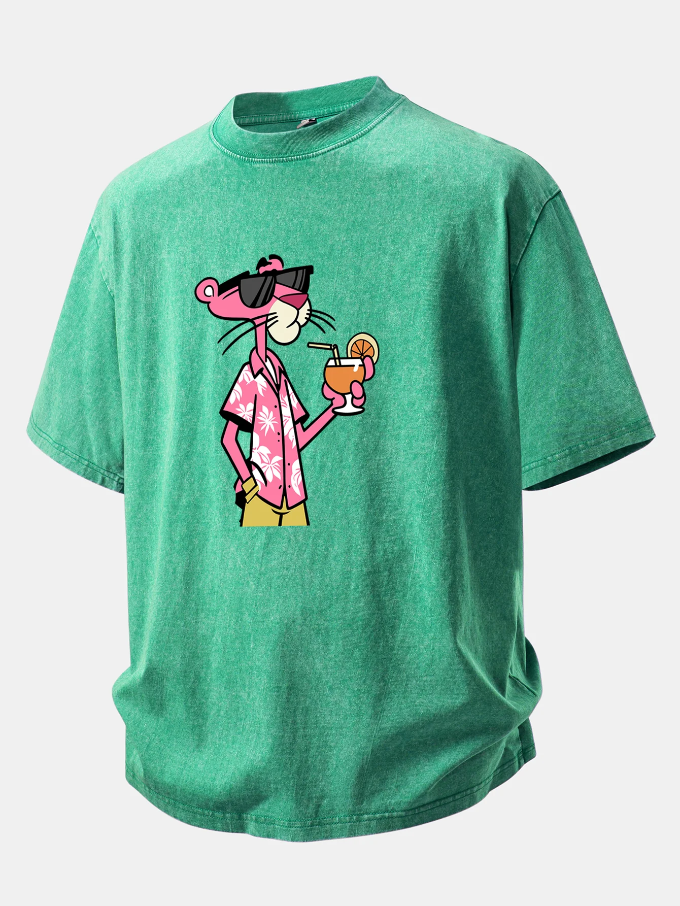 Vacation Pink Panther Print Washed Distressed Drop Shoulder T-Shirt - Image 9
