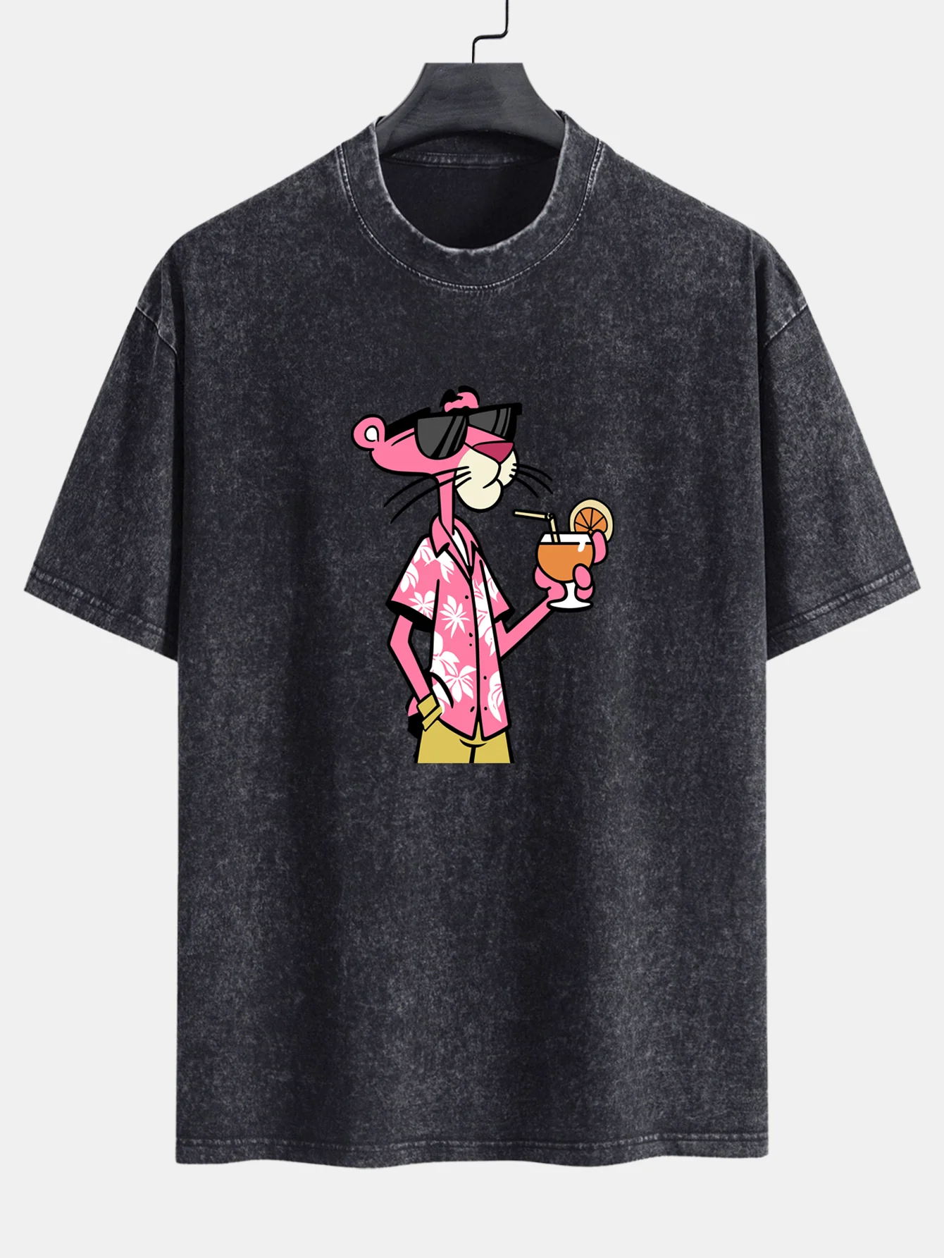 Vacation Pink Panther Print Washed Distressed Drop Shoulder T-Shirt - Image 2