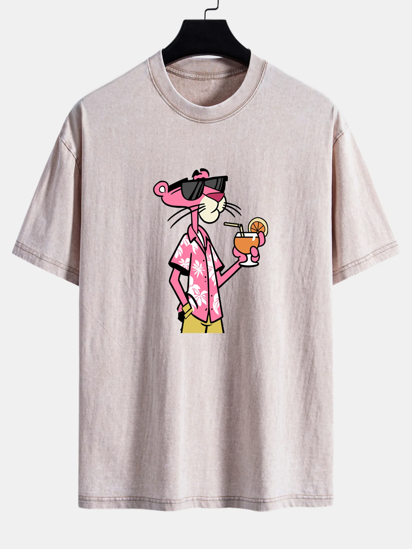 Vacation Pink Panther Print Washed Distressed Drop Shoulder T-Shirt - Image 3