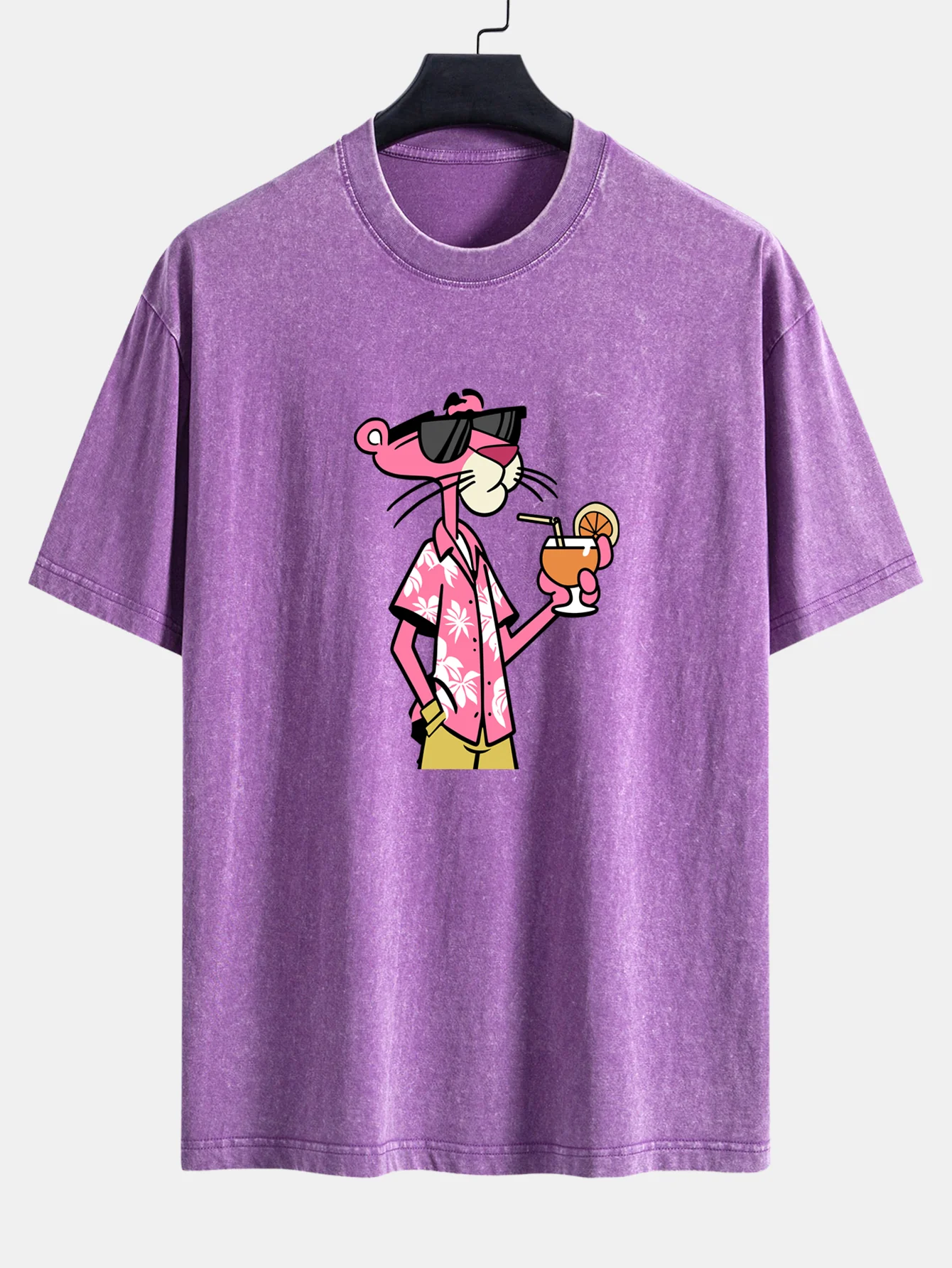 Vacation Pink Panther Print Washed Distressed Drop Shoulder T-Shirt - Image 4