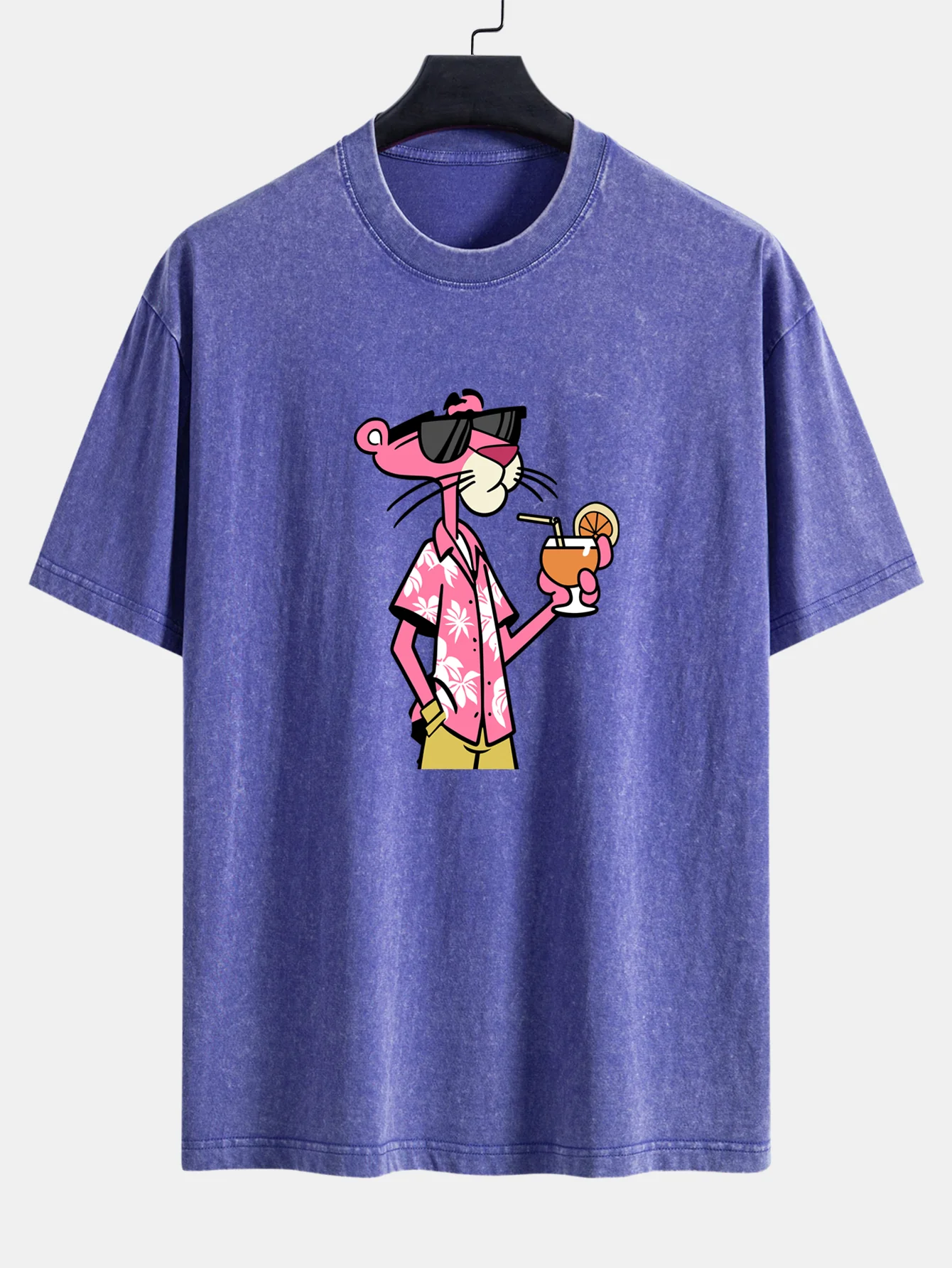 Vacation Pink Panther Print Washed Distressed Drop Shoulder T-Shirt - Image 5