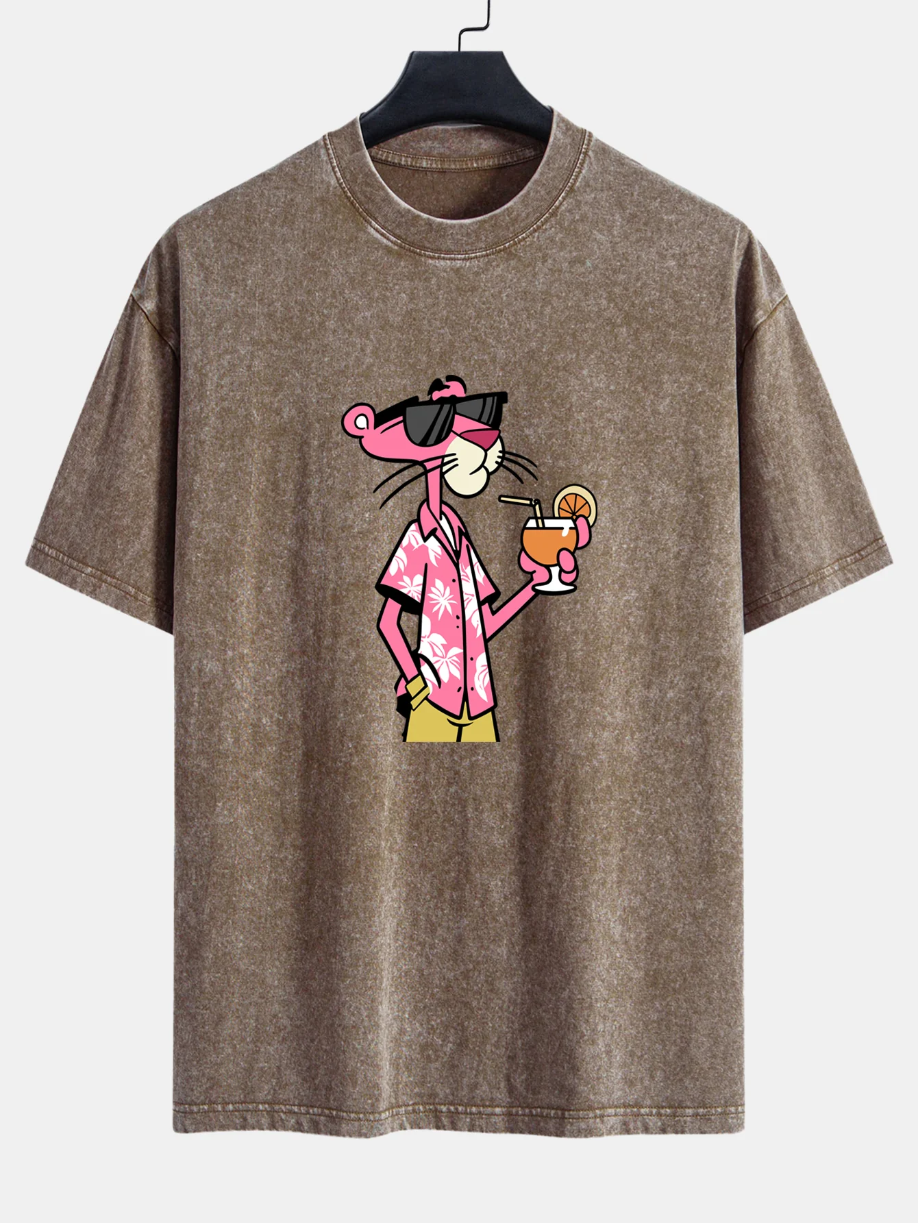 Vacation Pink Panther Print Washed Distressed Drop Shoulder T-Shirt - Image 6